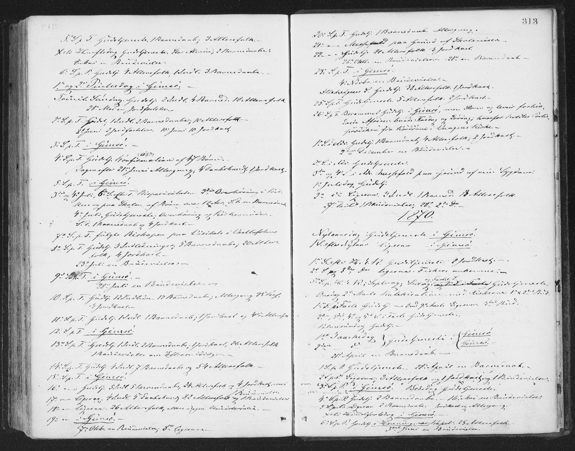 Ministerialprotokoller, klokkerbøker og fødselsregistre - Nordland, AV/SAT-A-1459/874/L1057: Parish register (official) no. 874A01, 1866-1877, p. 313