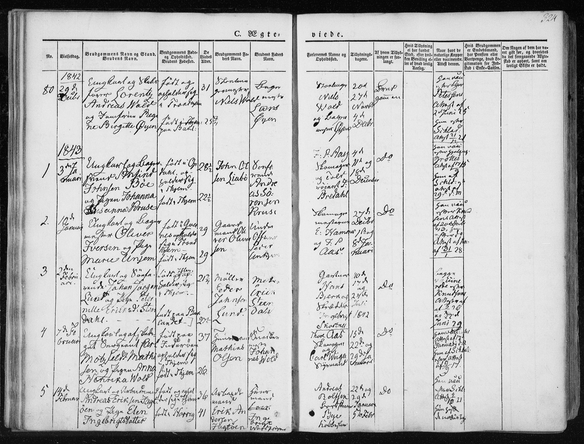 Ministerialprotokoller, klokkerbøker og fødselsregistre - Sør-Trøndelag, SAT/A-1456/601/L0049: Parish register (official) no. 601A17, 1839-1847, p. 324
