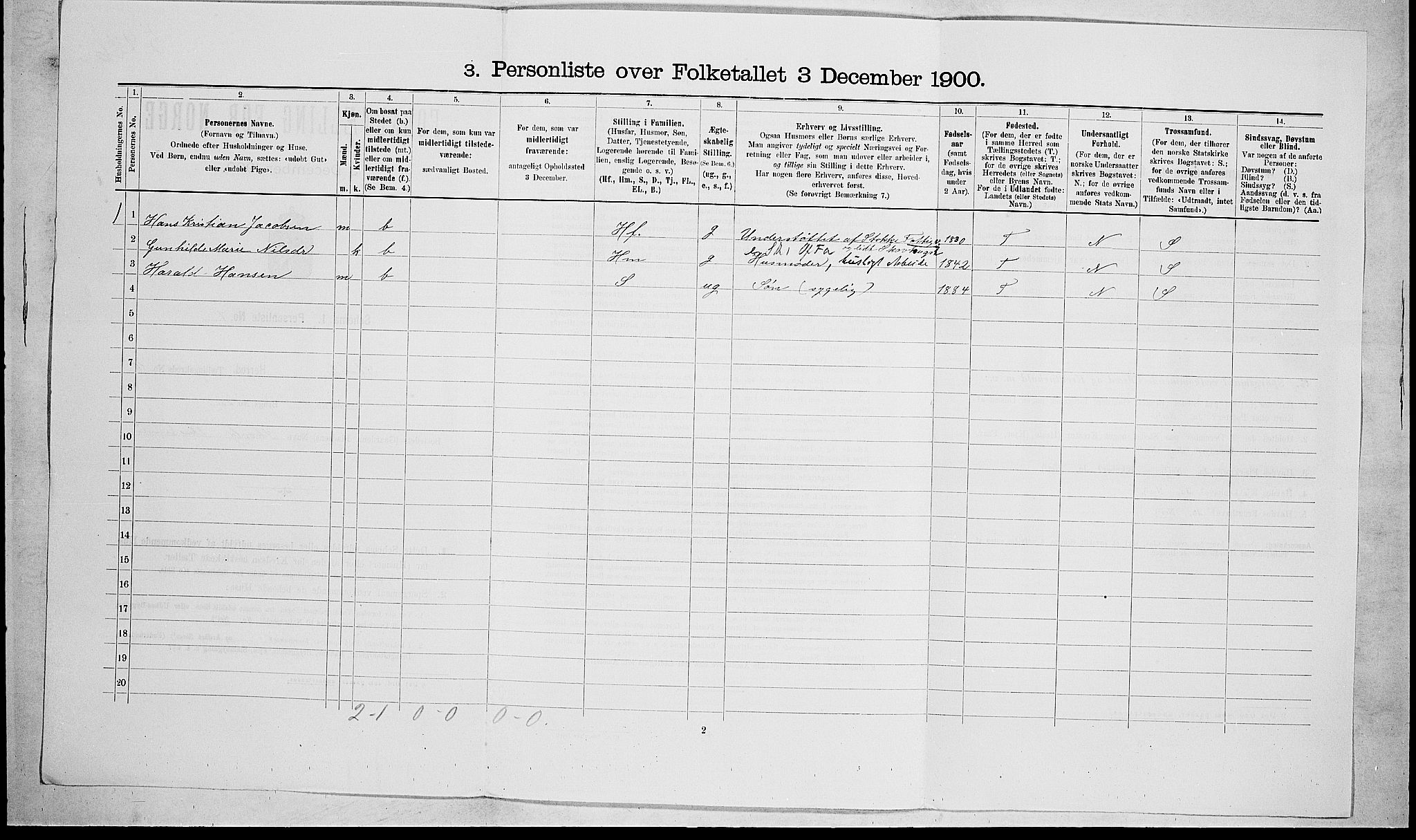 RA, 1900 census for Stokke, 1900, p. 1611