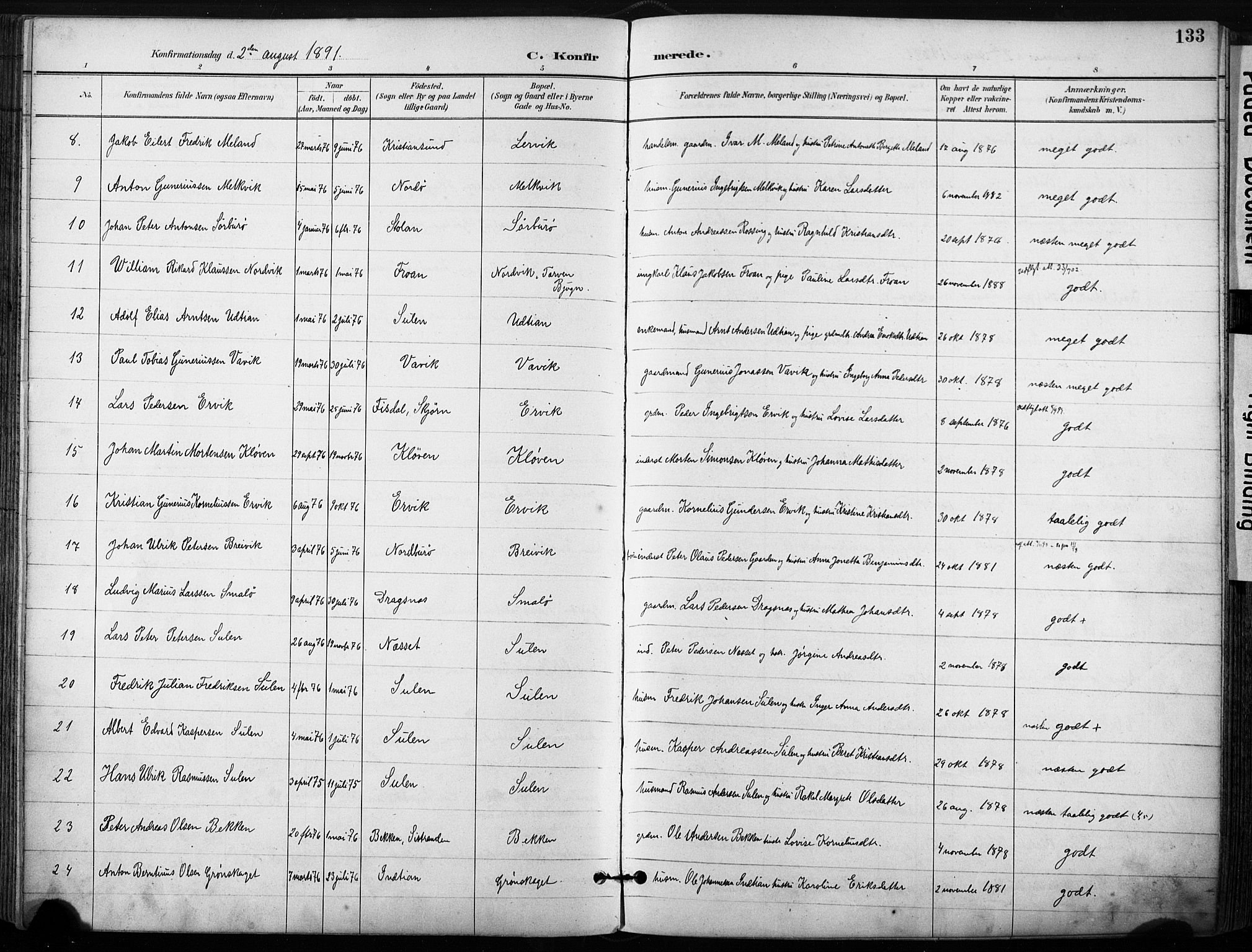 Ministerialprotokoller, klokkerbøker og fødselsregistre - Sør-Trøndelag, SAT/A-1456/640/L0579: Parish register (official) no. 640A04, 1889-1902, p. 133