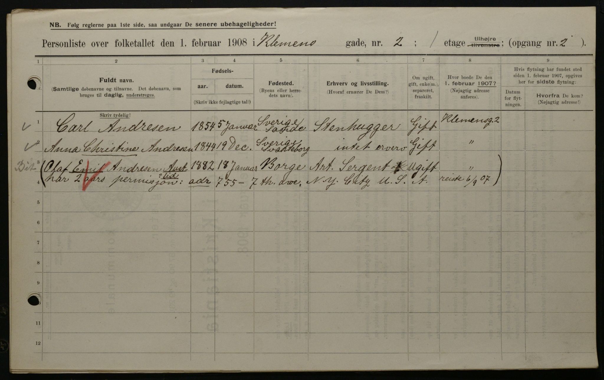 OBA, Municipal Census 1908 for Kristiania, 1908, p. 11994