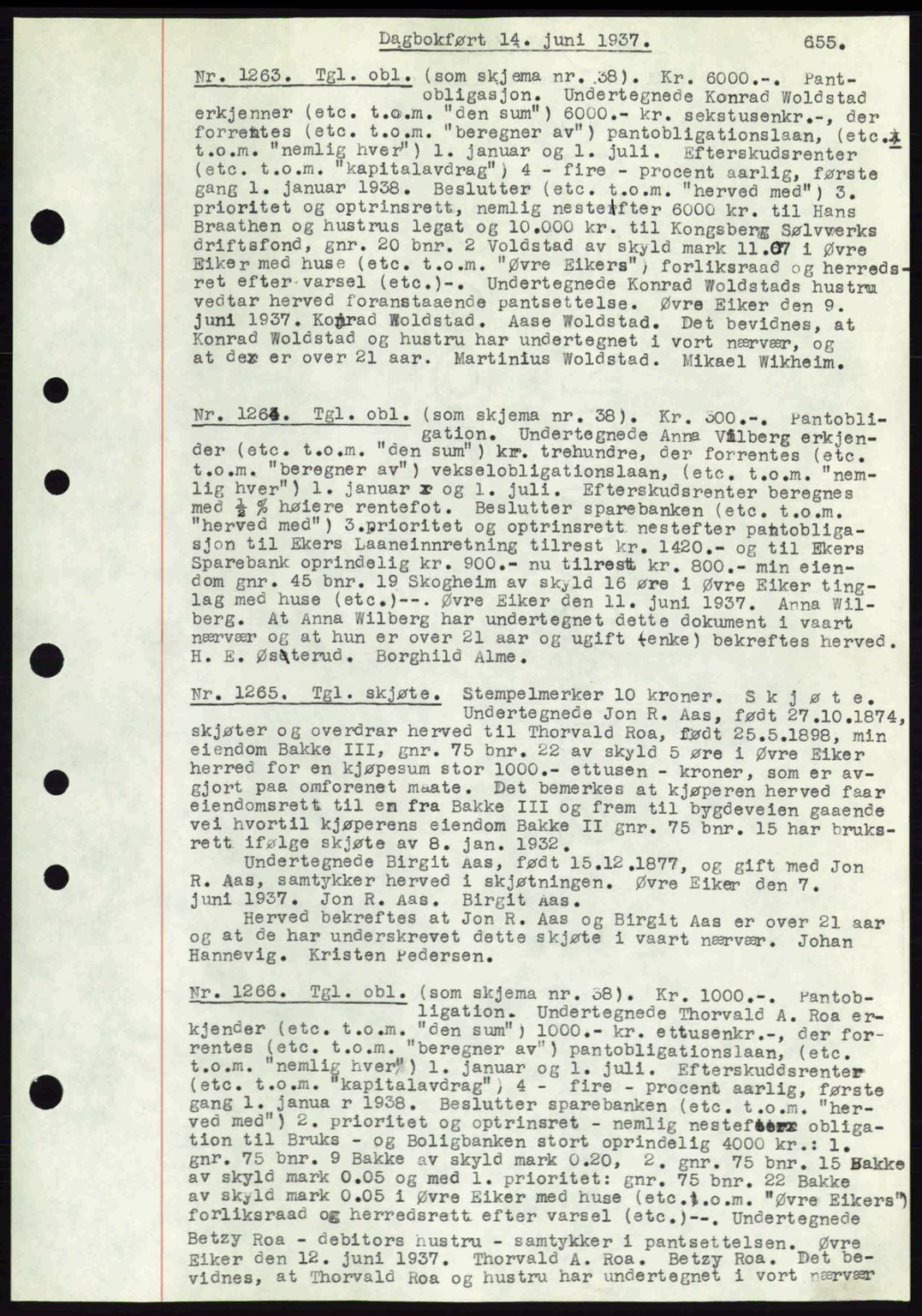 Eiker, Modum og Sigdal sorenskriveri, SAKO/A-123/G/Ga/Gab/L0035: Mortgage book no. A5, 1937-1937, Diary no: : 1263/1937