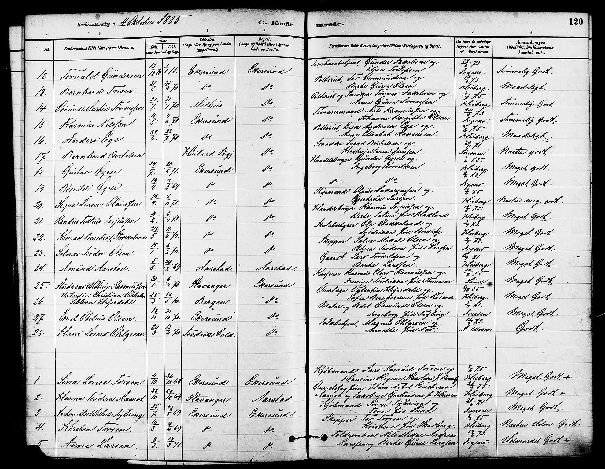 Eigersund sokneprestkontor, AV/SAST-A-101807/001/30/30BA/L0015: Parish register (official) no. A 15, 1879-1892, p. 120