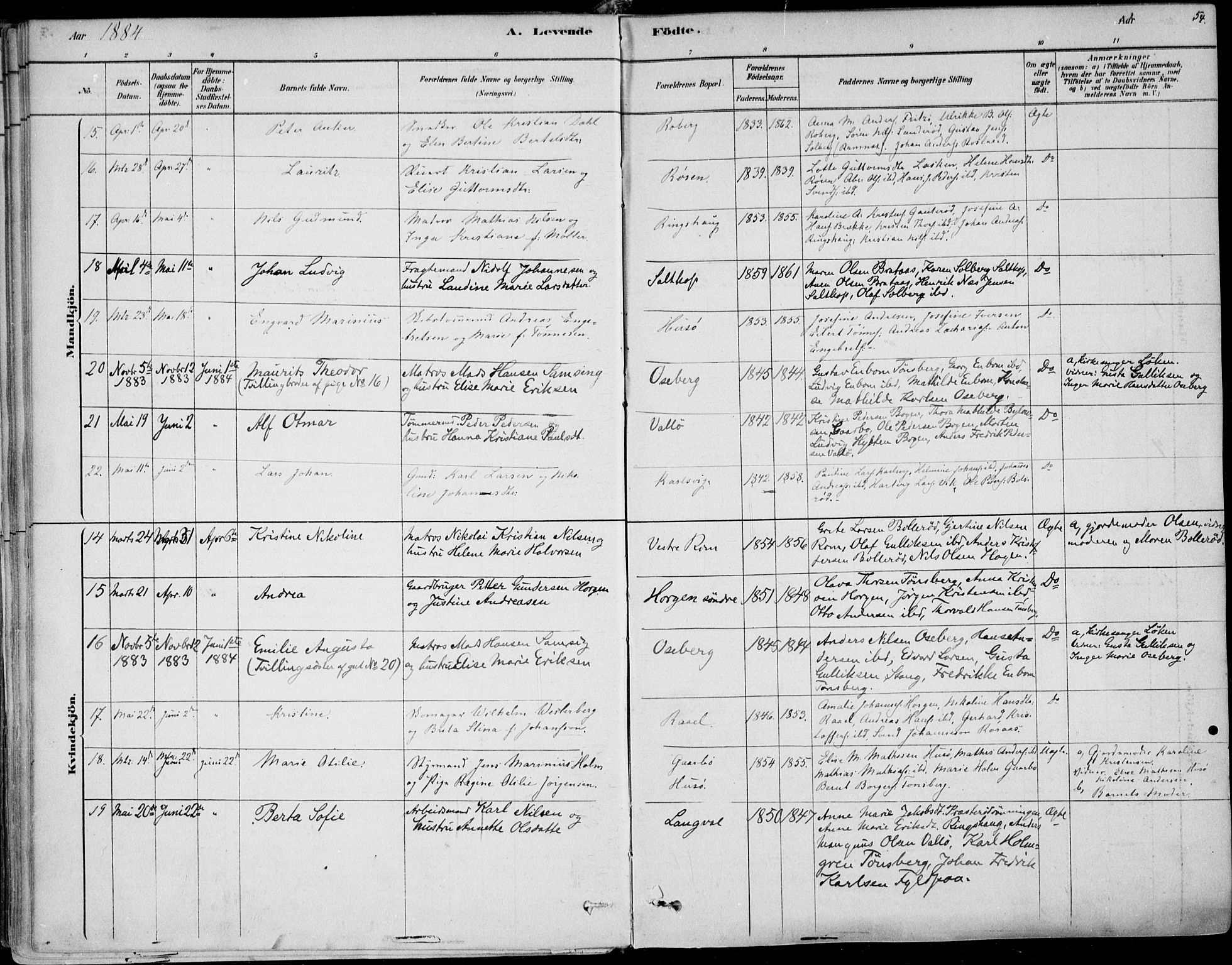 Sem kirkebøker, AV/SAKO-A-5/F/Fb/L0004: Parish register (official) no. II 4, 1878-1891, p. 54