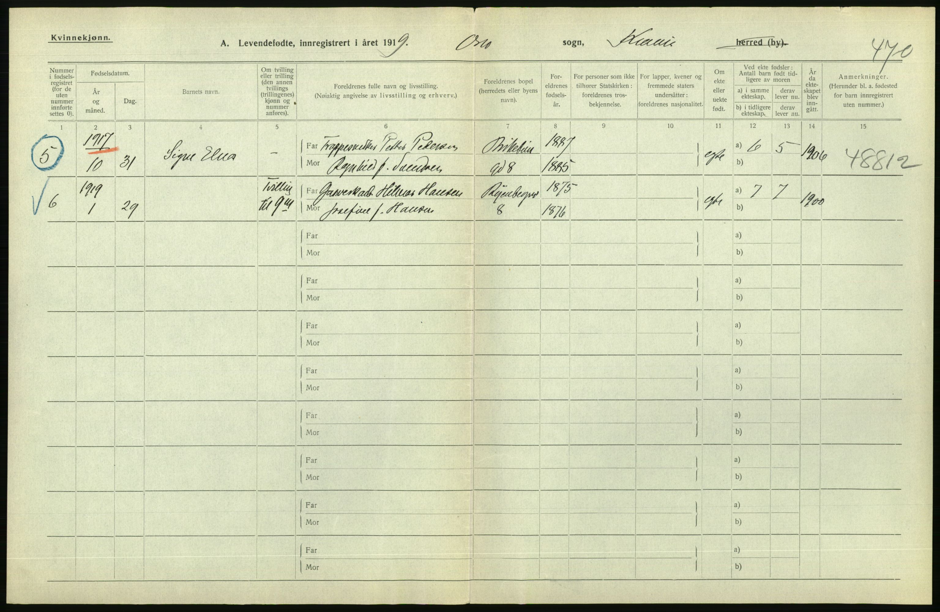 Statistisk sentralbyrå, Sosiodemografiske emner, Befolkning, AV/RA-S-2228/D/Df/Dfb/Dfbi/L0008: Kristiania: Levendefødte menn og kvinner., 1919