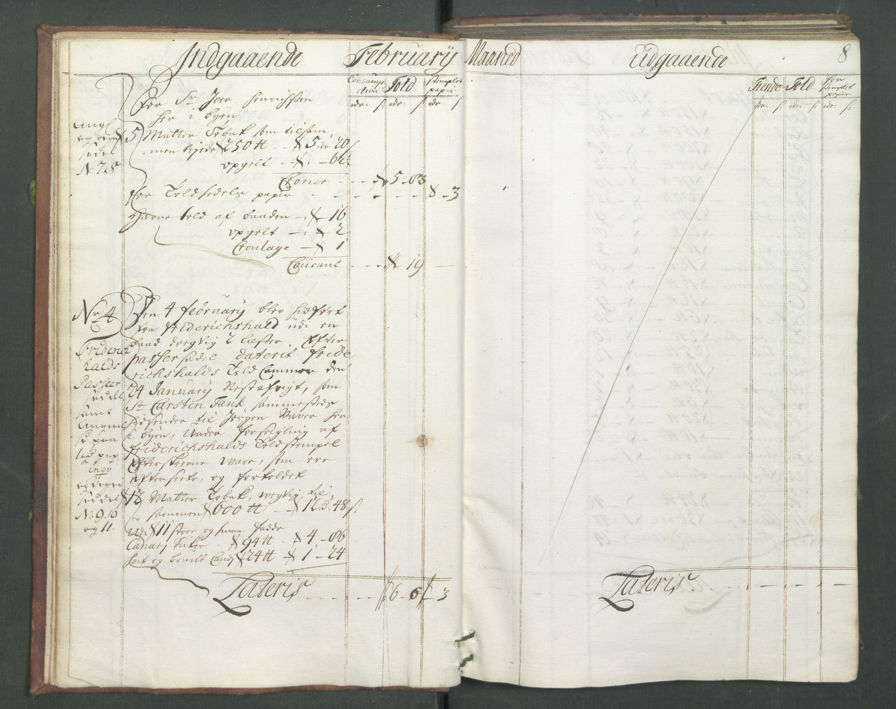 Generaltollkammeret, tollregnskaper, AV/RA-EA-5490/R02/L0008/0001: Tollregnskaper Fredrikstad / Hovedtollbok, 1733, p. 7b-8a