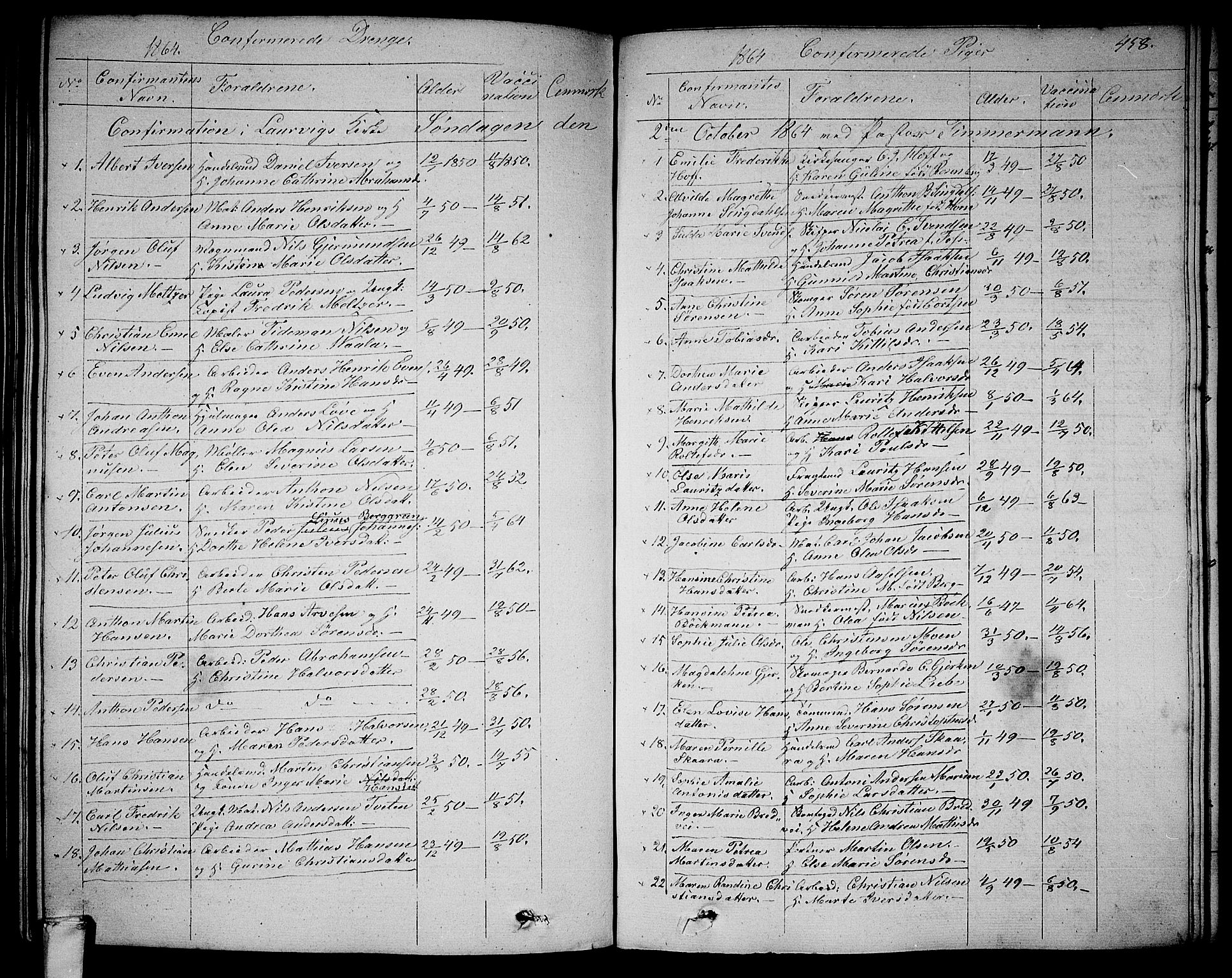 Larvik kirkebøker, AV/SAKO-A-352/G/Ga/L0003b: Parish register (copy) no. I 3B, 1830-1870, p. 458