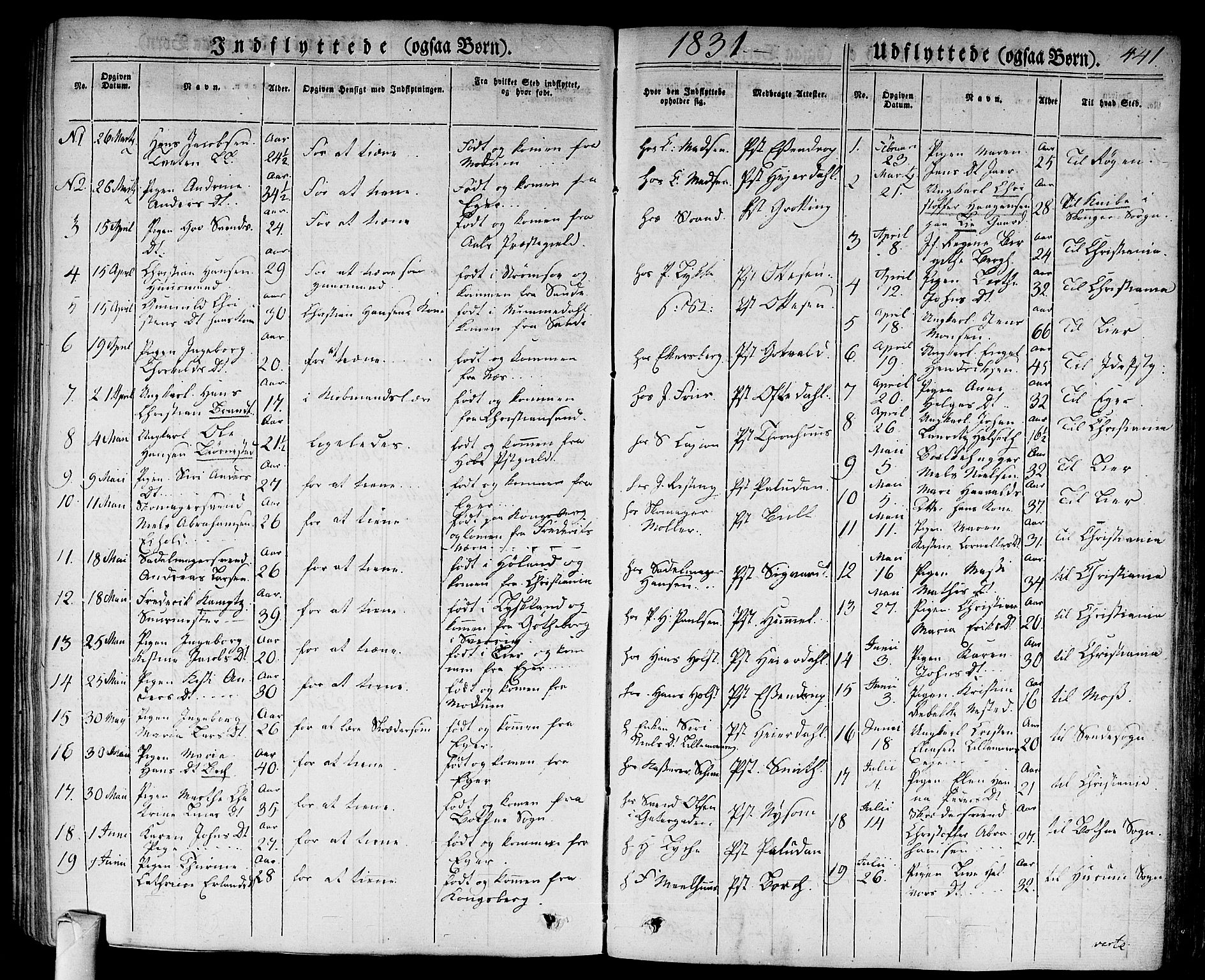 Bragernes kirkebøker, SAKO/A-6/F/Fb/L0001: Parish register (official) no. II 1, 1830-1847, p. 441