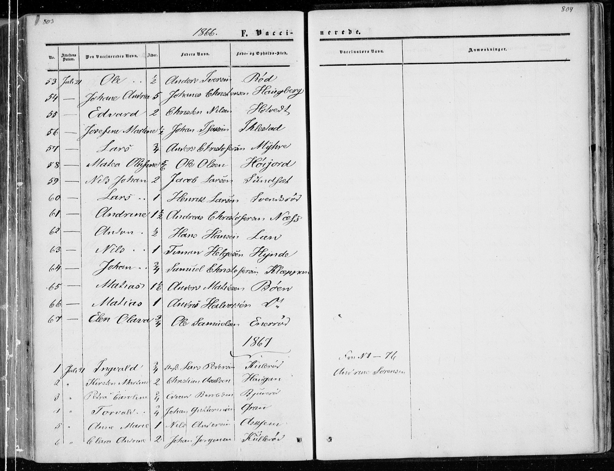 Andebu kirkebøker, AV/SAKO-A-336/F/Fa/L0005: Parish register (official) no. 5, 1857-1870, p. 803-804