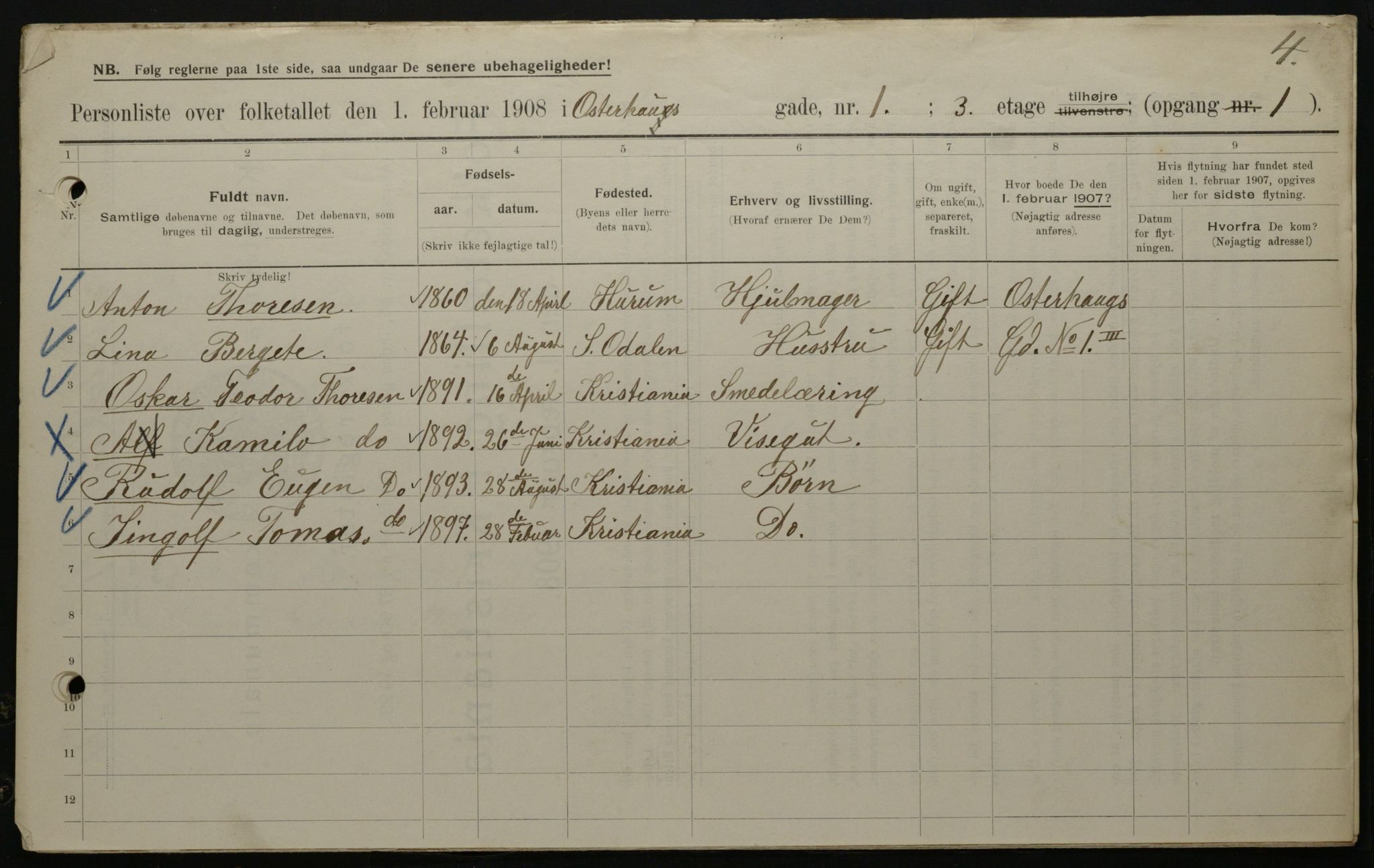 OBA, Municipal Census 1908 for Kristiania, 1908, p. 69323