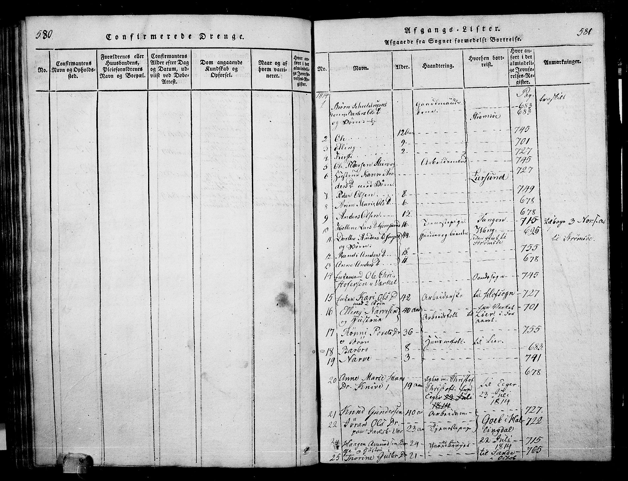 Skoger kirkebøker, SAKO/A-59/G/Ga/L0001: Parish register (copy) no. I 1, 1814-1845, p. 580-581