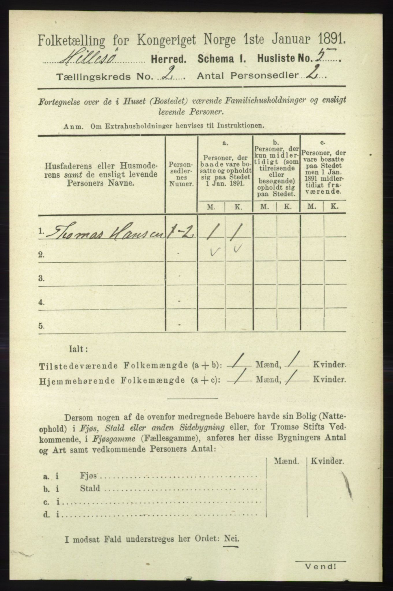 RA, 1891 census for 1930 Hillesøy, 1891, p. 574