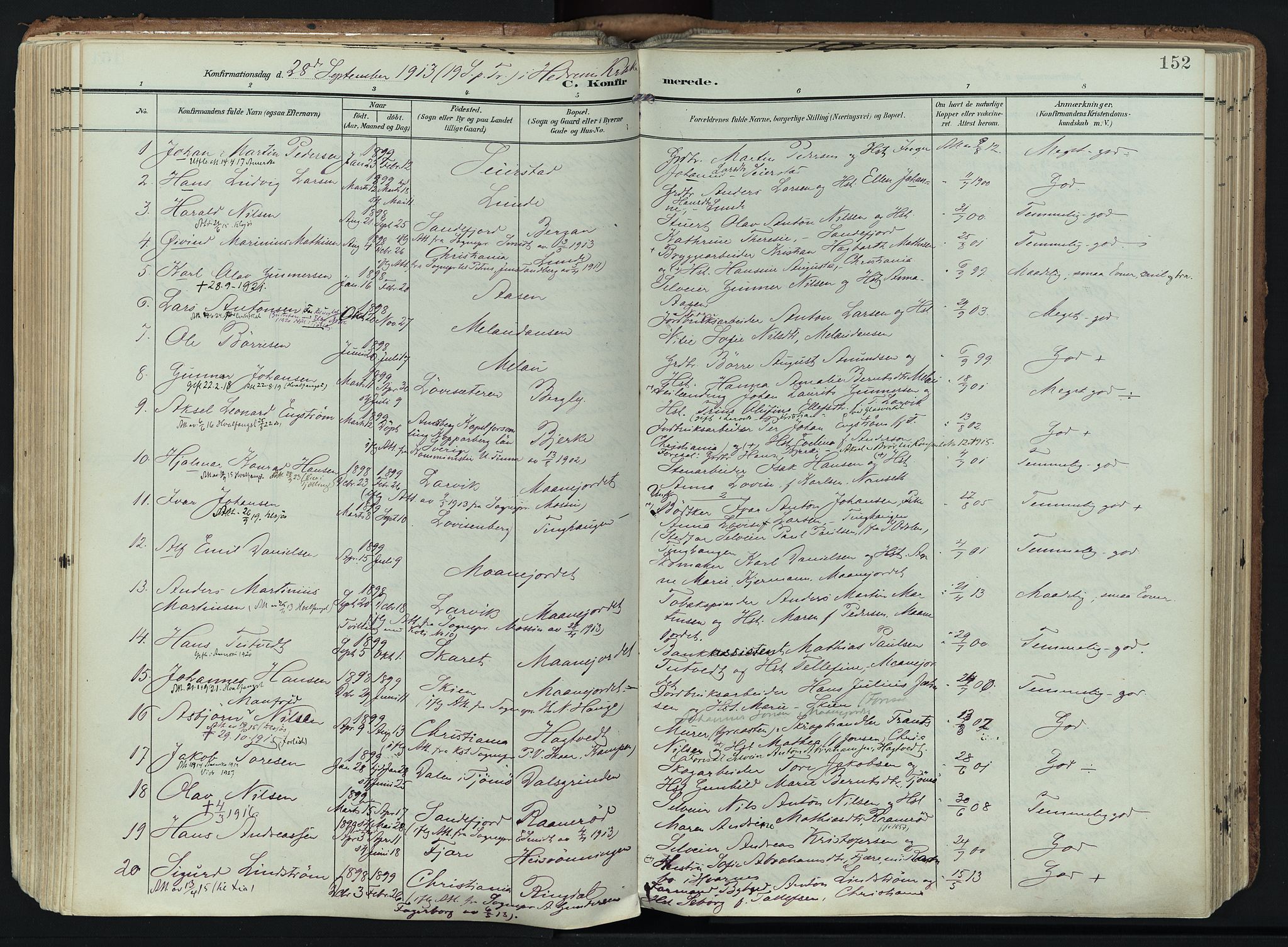 Hedrum kirkebøker, SAKO/A-344/F/Fa/L0010: Parish register (official) no. I 10, 1904-1918, p. 152