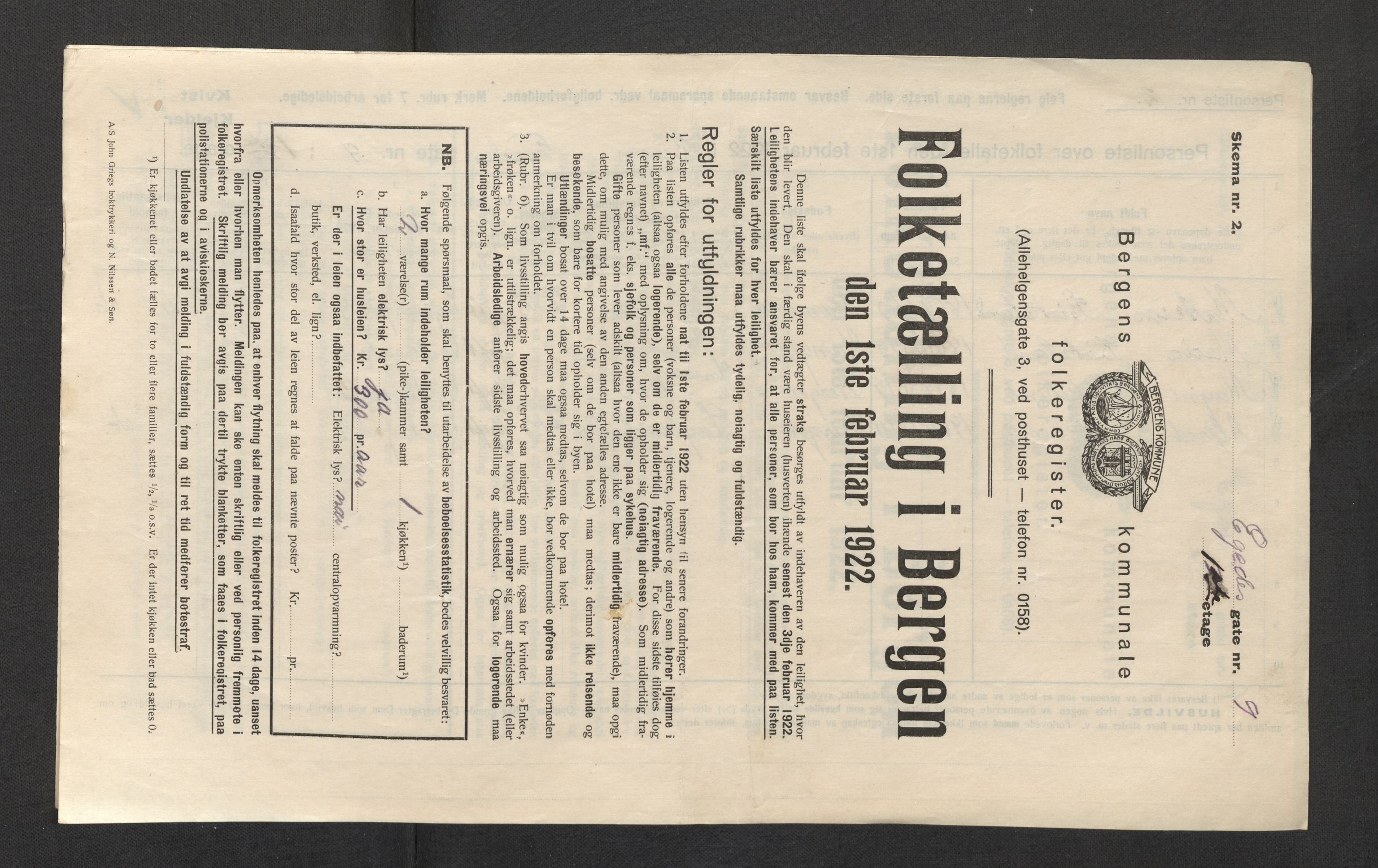 SAB, Municipal Census 1922 for Bergen, 1922, p. 6517
