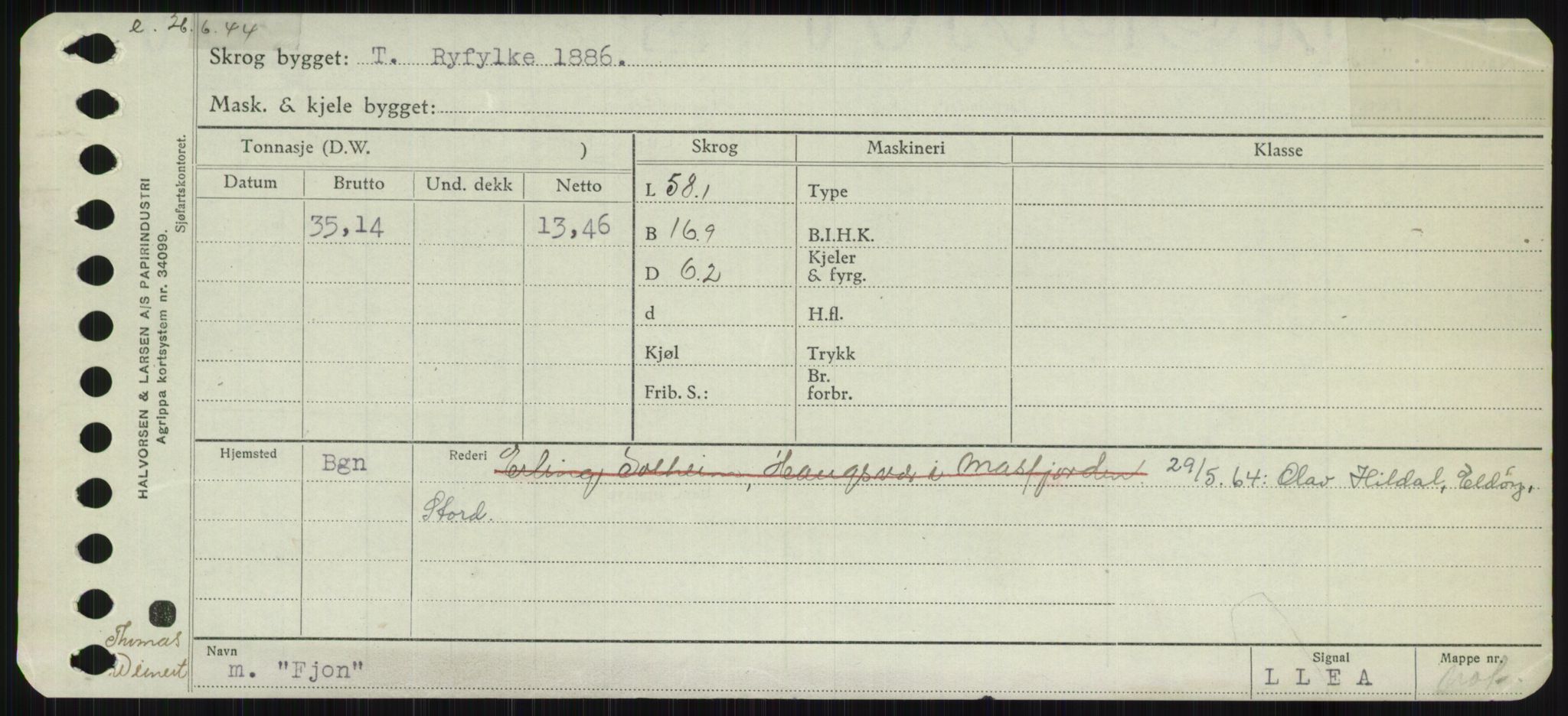 Sjøfartsdirektoratet med forløpere, Skipsmålingen, RA/S-1627/H/Ha/L0002/0001: Fartøy, Eik-Hill / Fartøy, Eik-F, p. 487