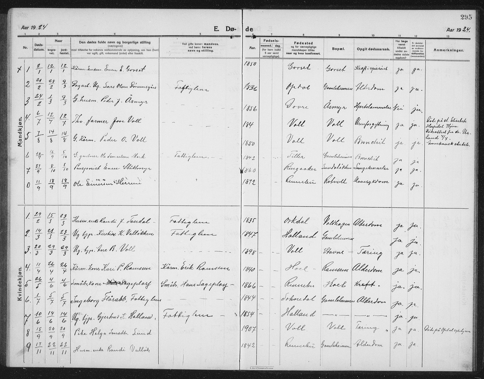Ministerialprotokoller, klokkerbøker og fødselsregistre - Sør-Trøndelag, SAT/A-1456/674/L0877: Parish register (copy) no. 674C04, 1913-1940, p. 295