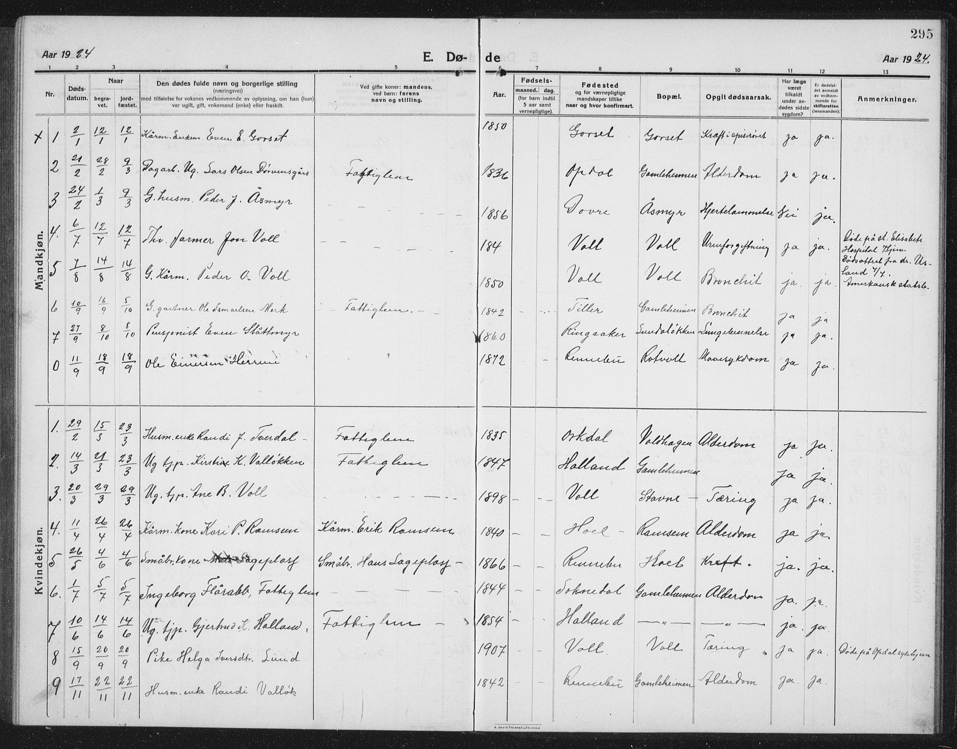 Ministerialprotokoller, klokkerbøker og fødselsregistre - Sør-Trøndelag, AV/SAT-A-1456/674/L0877: Parish register (copy) no. 674C04, 1913-1940, p. 295