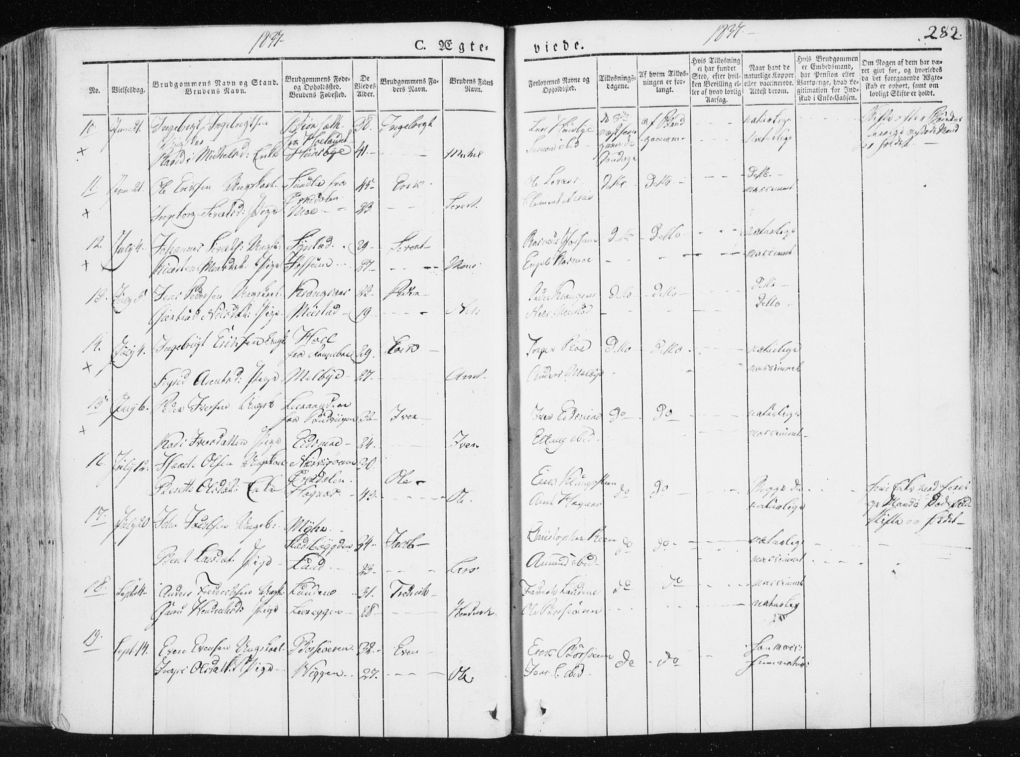 Ministerialprotokoller, klokkerbøker og fødselsregistre - Sør-Trøndelag, SAT/A-1456/665/L0771: Parish register (official) no. 665A06, 1830-1856, p. 282