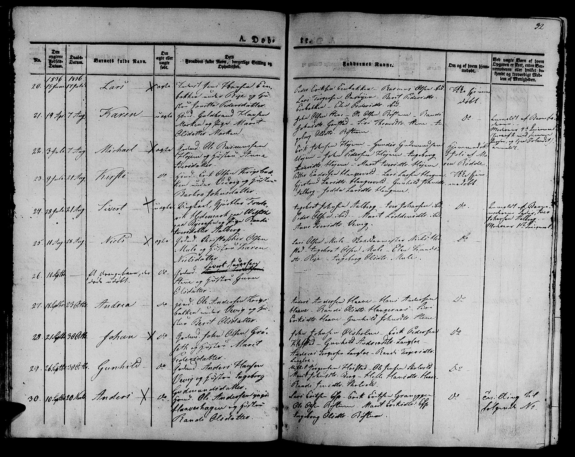 Ministerialprotokoller, klokkerbøker og fødselsregistre - Sør-Trøndelag, SAT/A-1456/612/L0374: Parish register (official) no. 612A07 /1, 1829-1845, p. 32