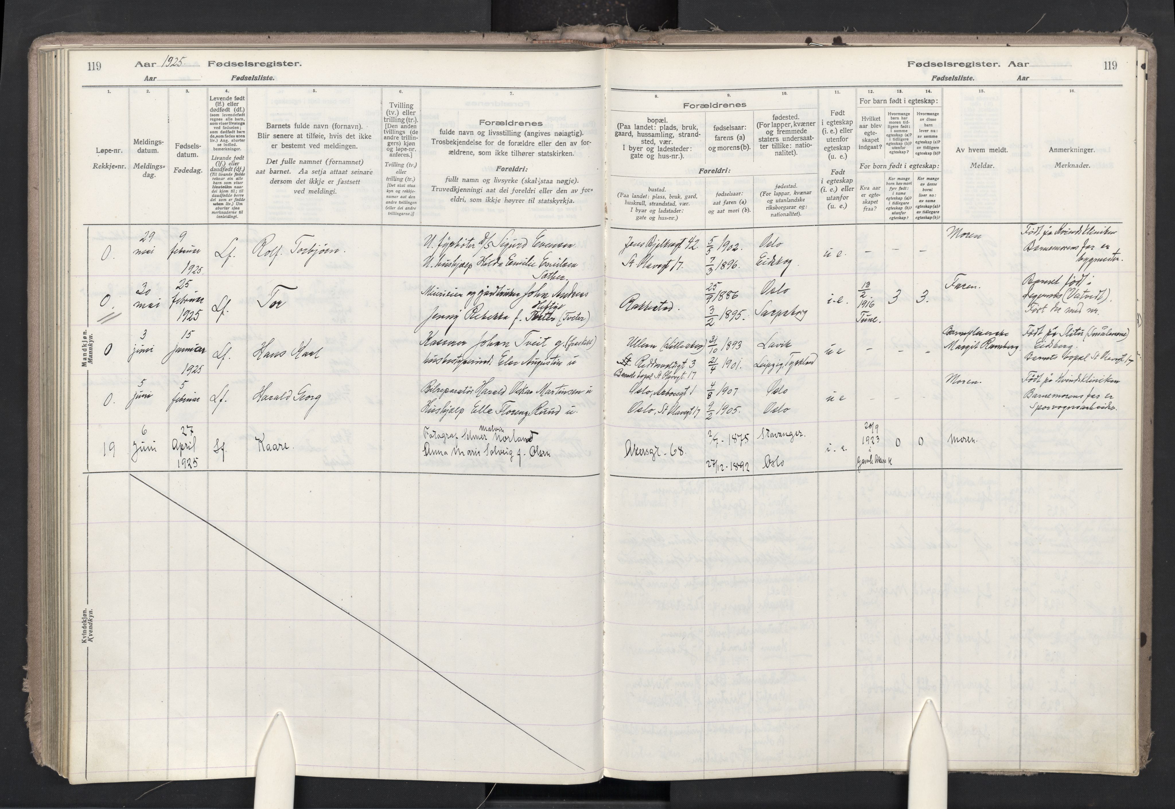 Trefoldighet prestekontor Kirkebøker, AV/SAO-A-10882/J/Ja/L0001: Birth register no. 1, 1916-1931, p. 119