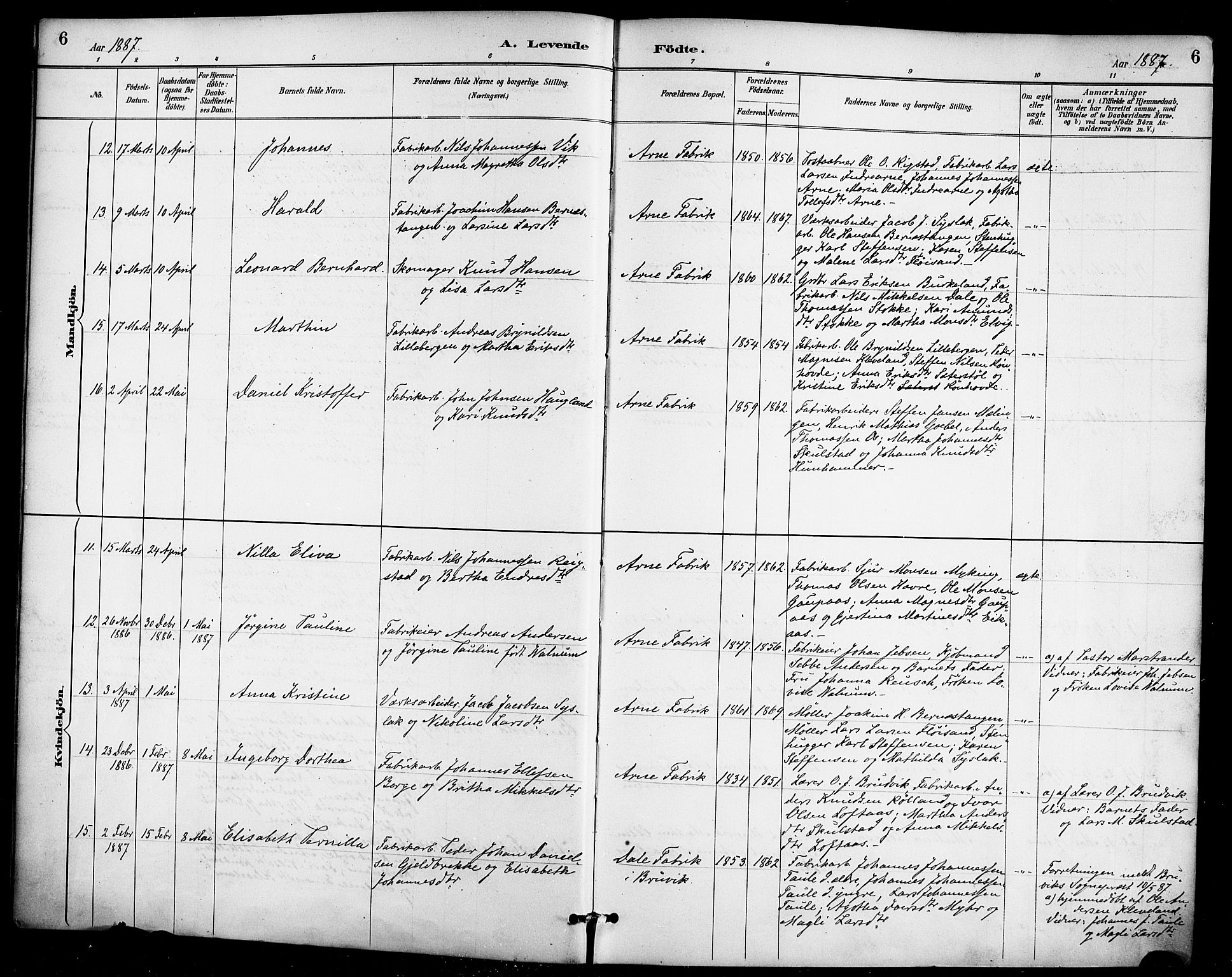 Haus sokneprestembete, AV/SAB-A-75601/H/Haa/Haad/L0001: Parish register (official) no. D 1, 1887-1898, p. 6