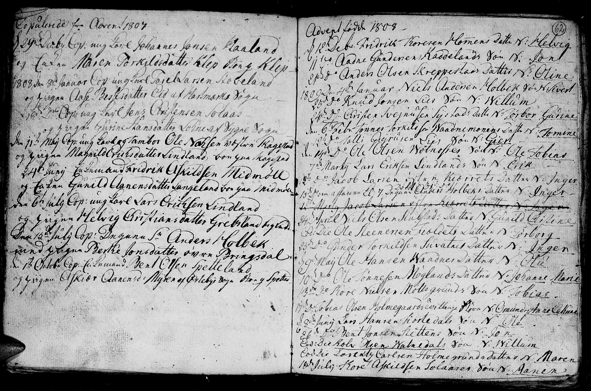 Holum sokneprestkontor, SAK/1111-0022/F/Fb/Fba/L0001: Parish register (copy) no. B 1 /1, 1770-1820, p. 62