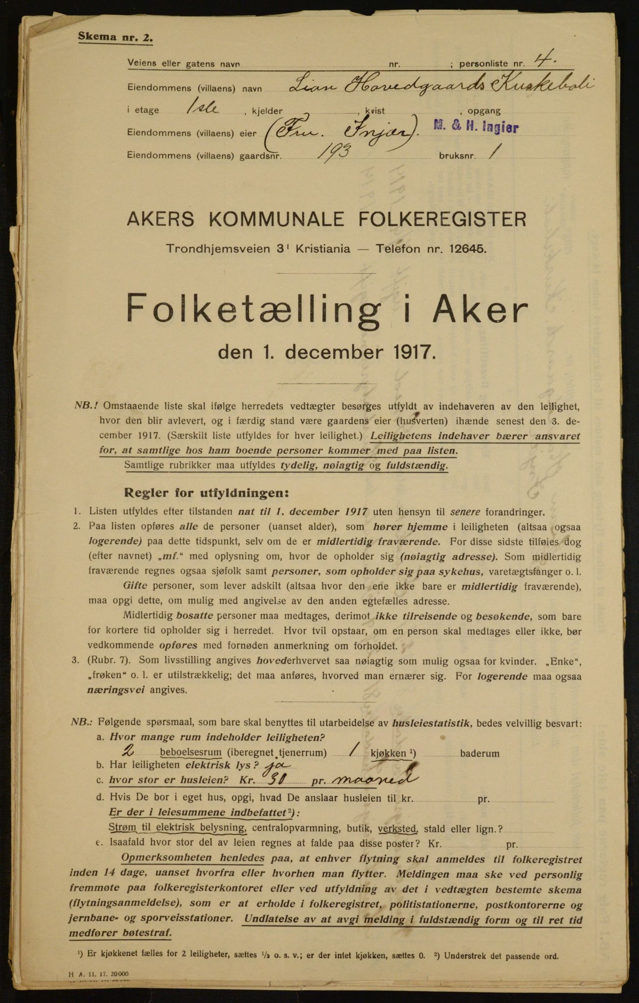 OBA, Municipal Census 1917 for Aker, 1917, p. 16229