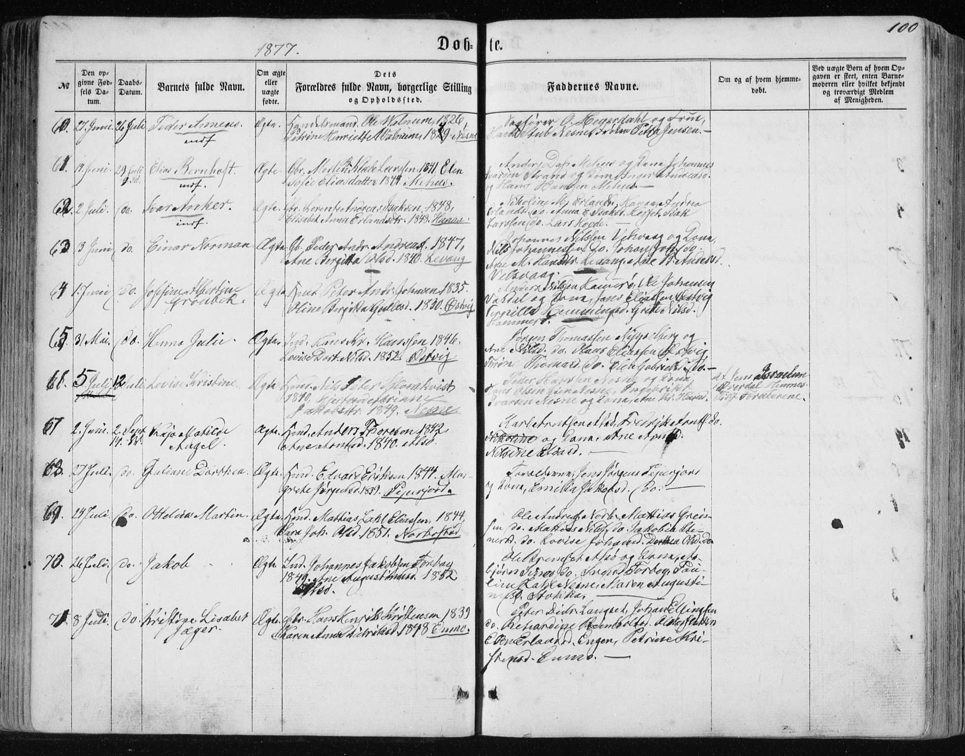 Ministerialprotokoller, klokkerbøker og fødselsregistre - Nordland, SAT/A-1459/838/L0556: Parish register (copy) no. 838C03, 1861-1893, p. 100