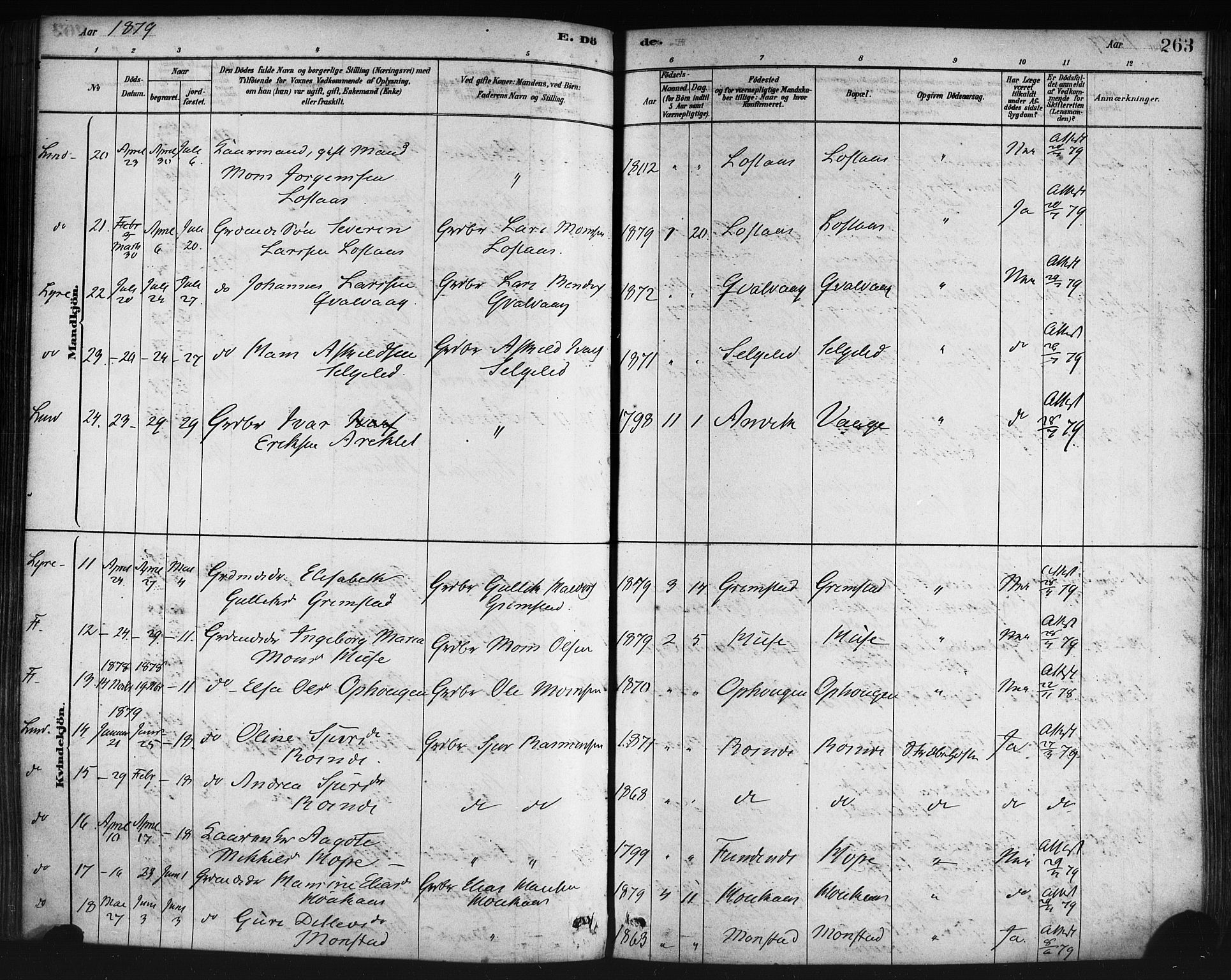 Lindås Sokneprestembete, AV/SAB-A-76701/H/Haa/Haaa/L0019: Parish register (official) no. A 19, 1878-1912, p. 263