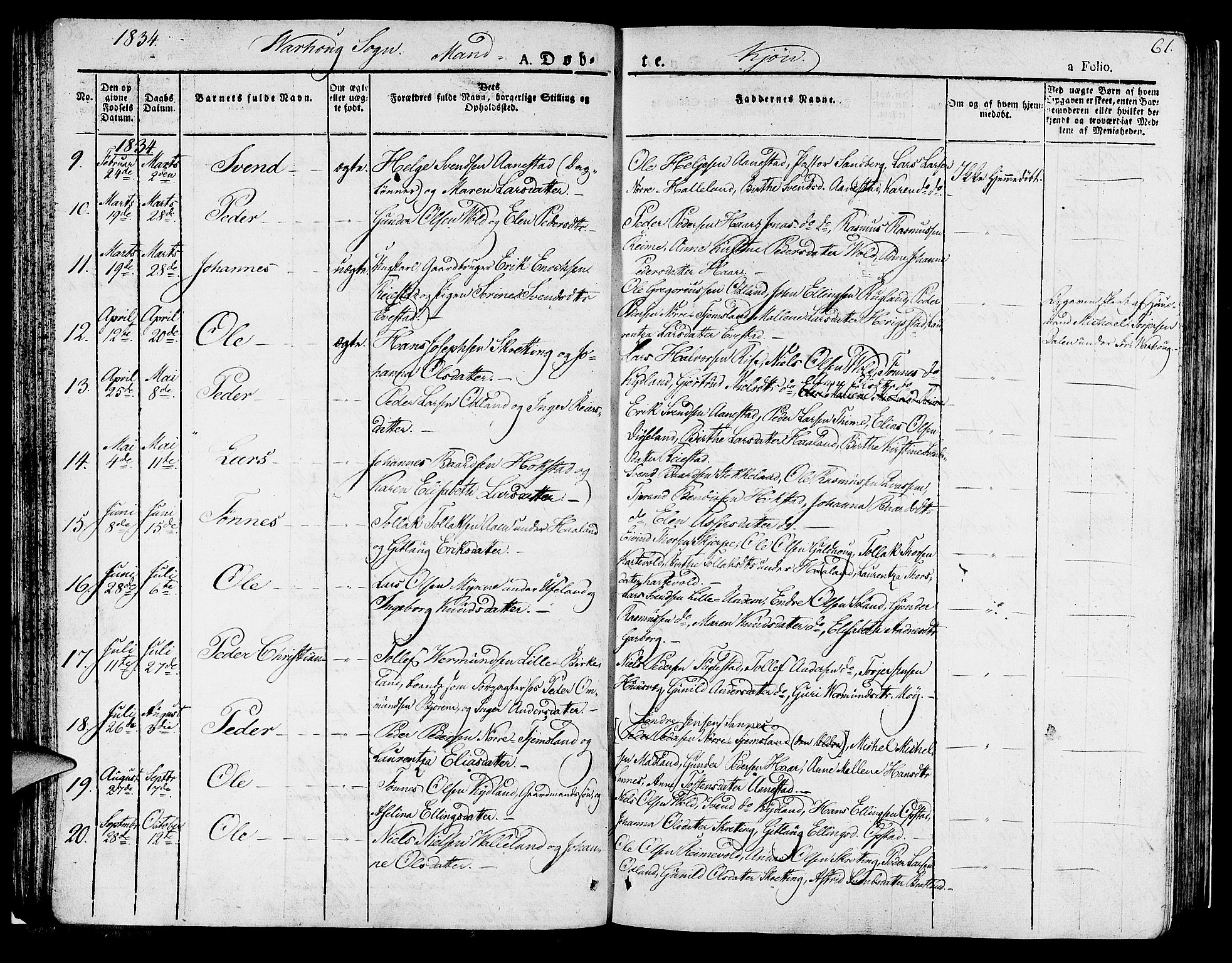 Hå sokneprestkontor, AV/SAST-A-101801/001/30BA/L0004: Parish register (official) no. A 4.1 /2, 1826-1841, p. 61