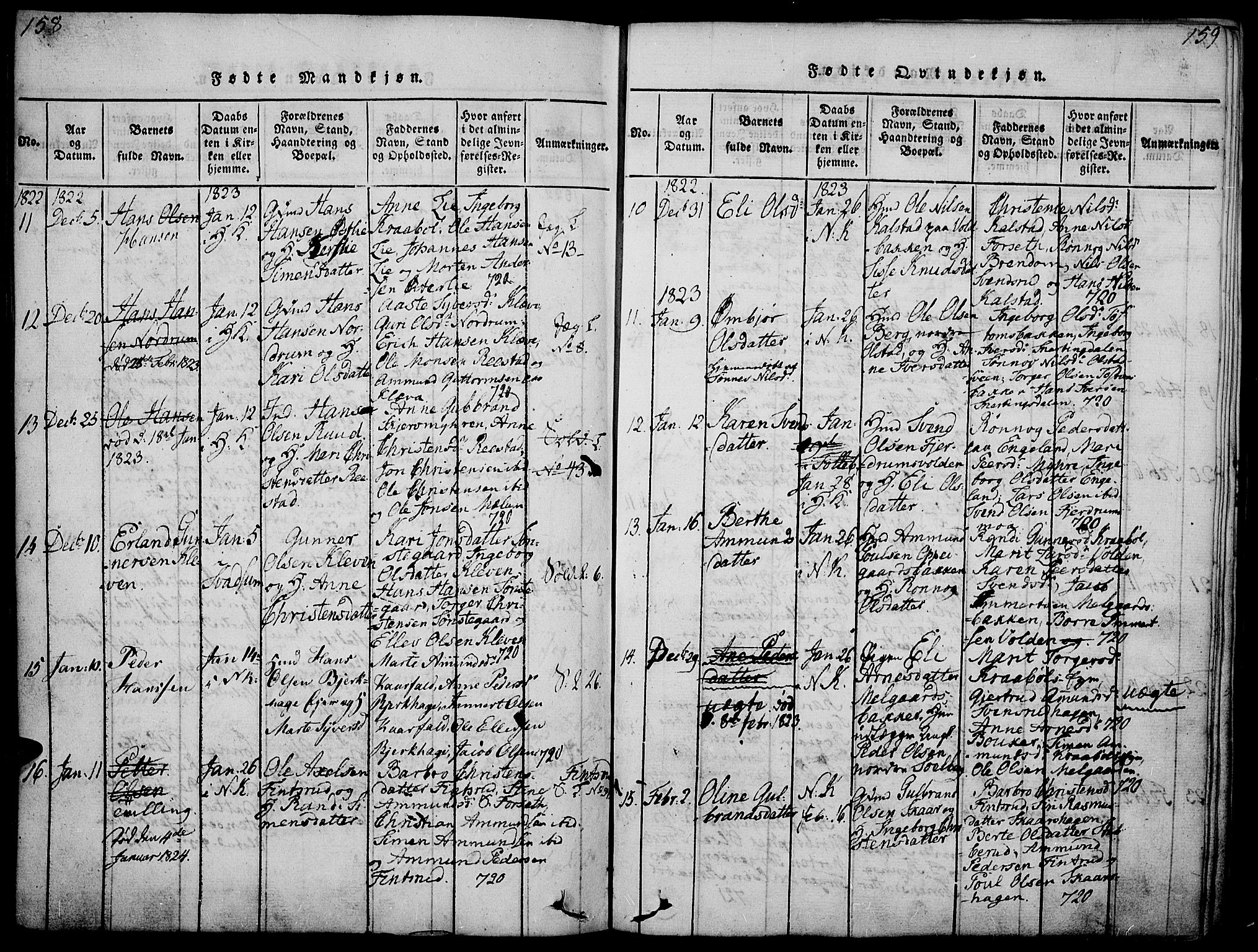 Gausdal prestekontor, AV/SAH-PREST-090/H/Ha/Haa/L0005: Parish register (official) no. 5, 1817-1829, p. 158-159