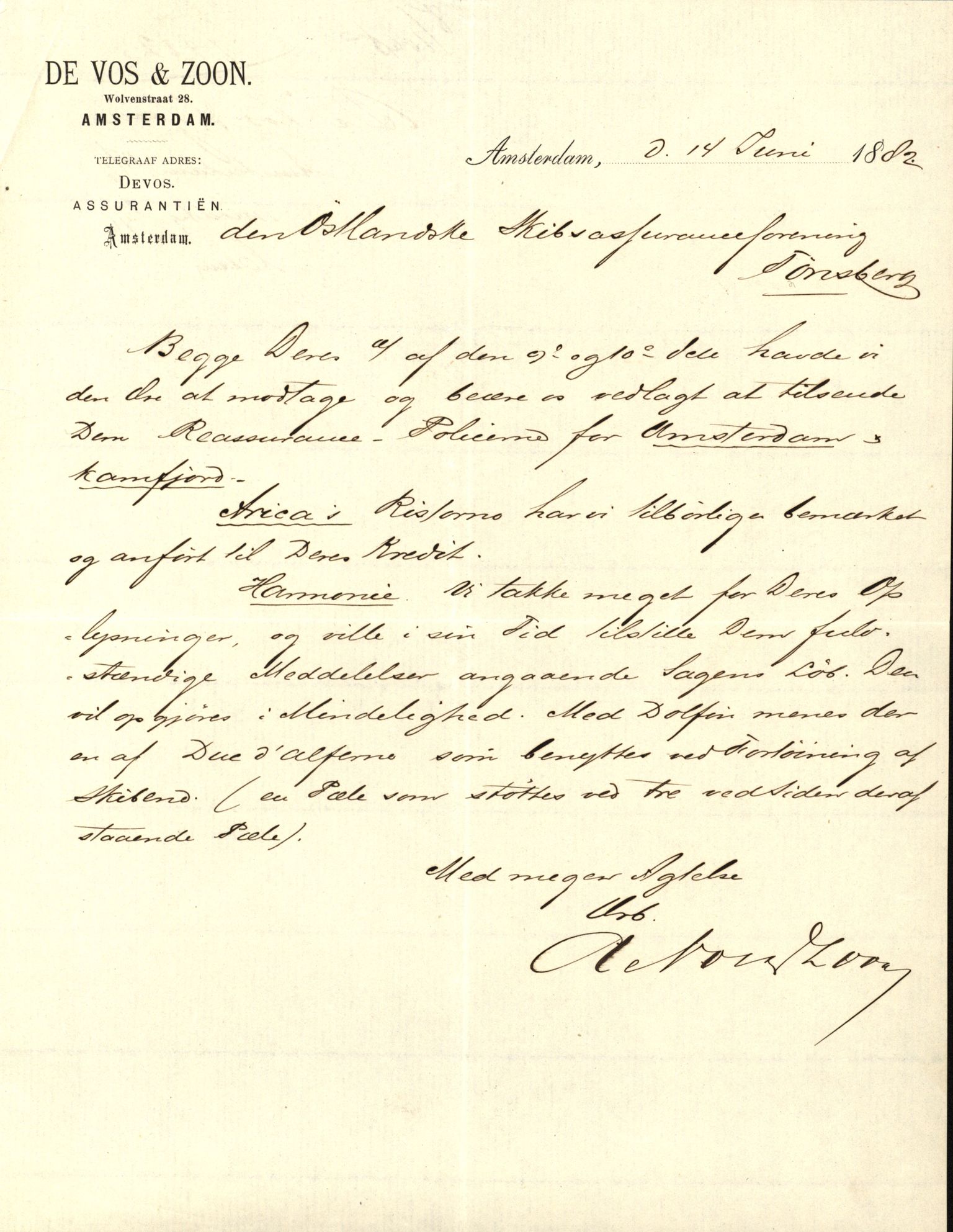 Pa 63 - Østlandske skibsassuranceforening, VEMU/A-1079/G/Ga/L0015/0005: Havaridokumenter / Harmoni, Henrik Wergeland, Mjølner, Lindesnæs, 1882, p. 14