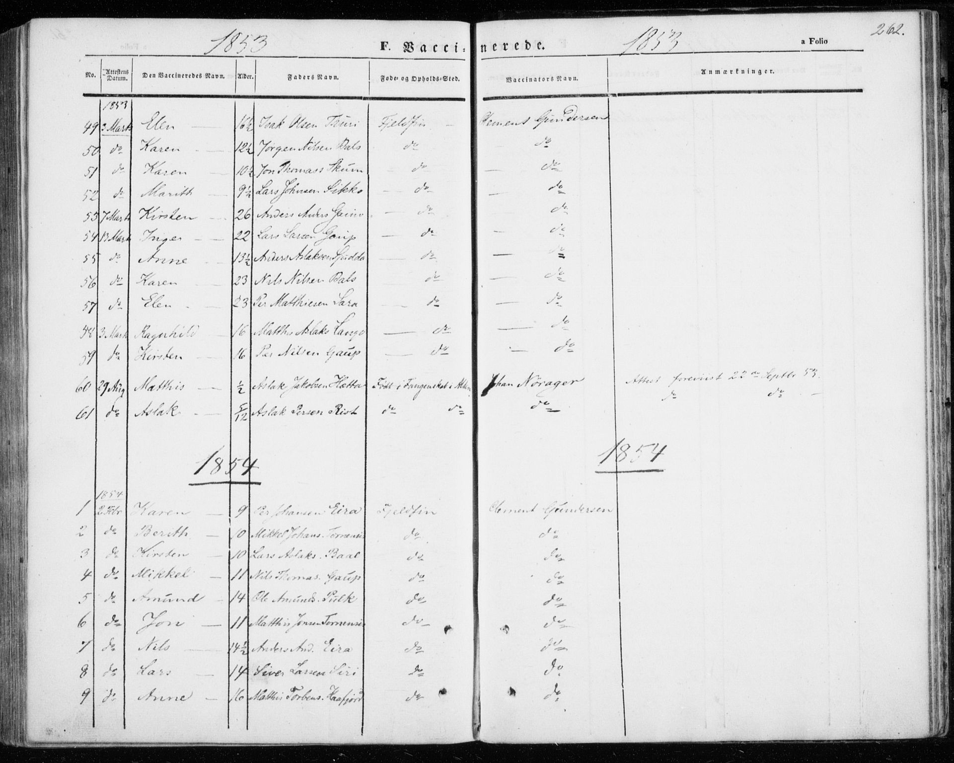 Kautokeino sokneprestembete, SATØ/S-1340/H/Ha/L0002.kirke: Parish register (official) no. 2, 1843-1861, p. 262