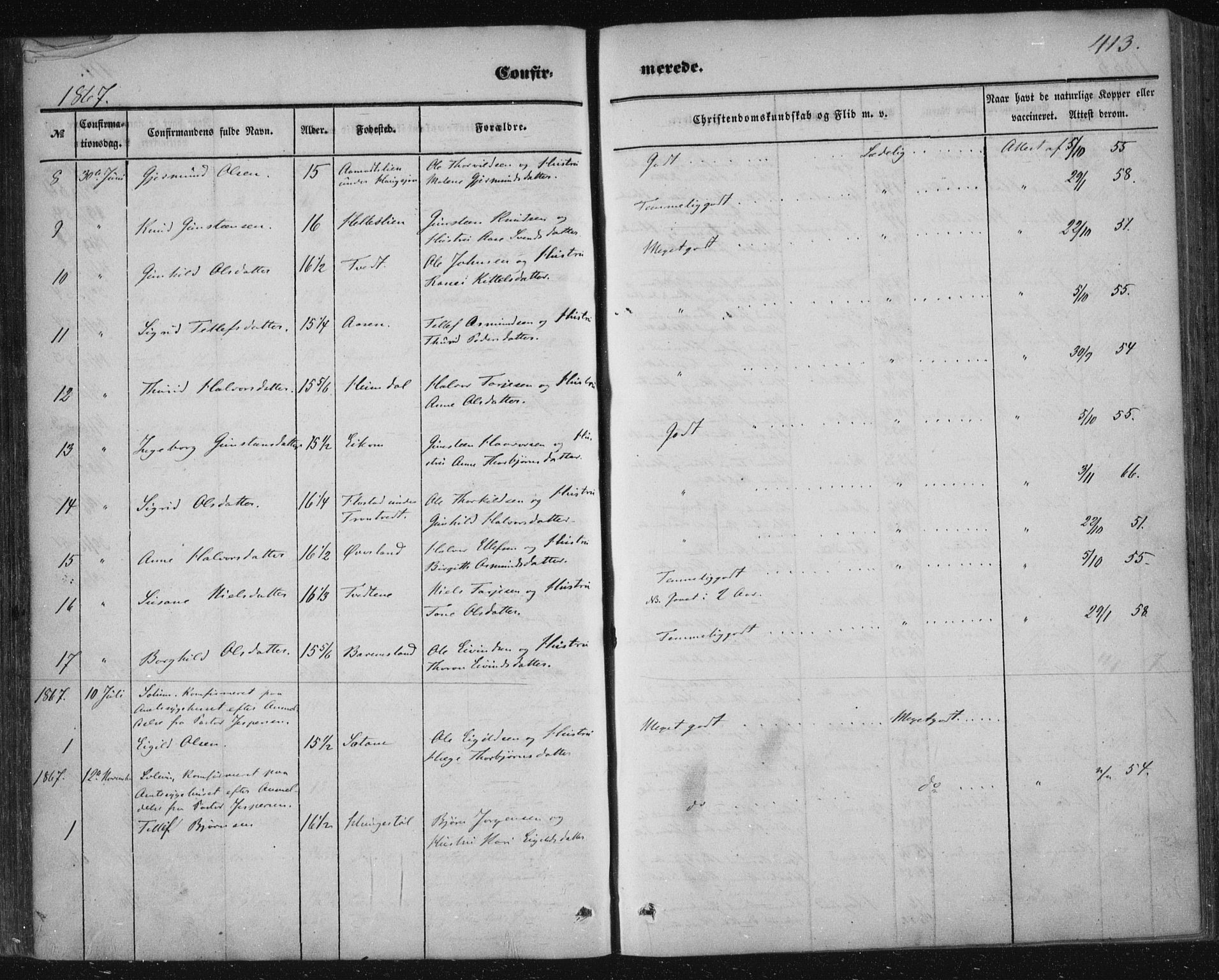 Nissedal kirkebøker, SAKO/A-288/F/Fa/L0003: Parish register (official) no. I 3, 1846-1870, p. 412-413