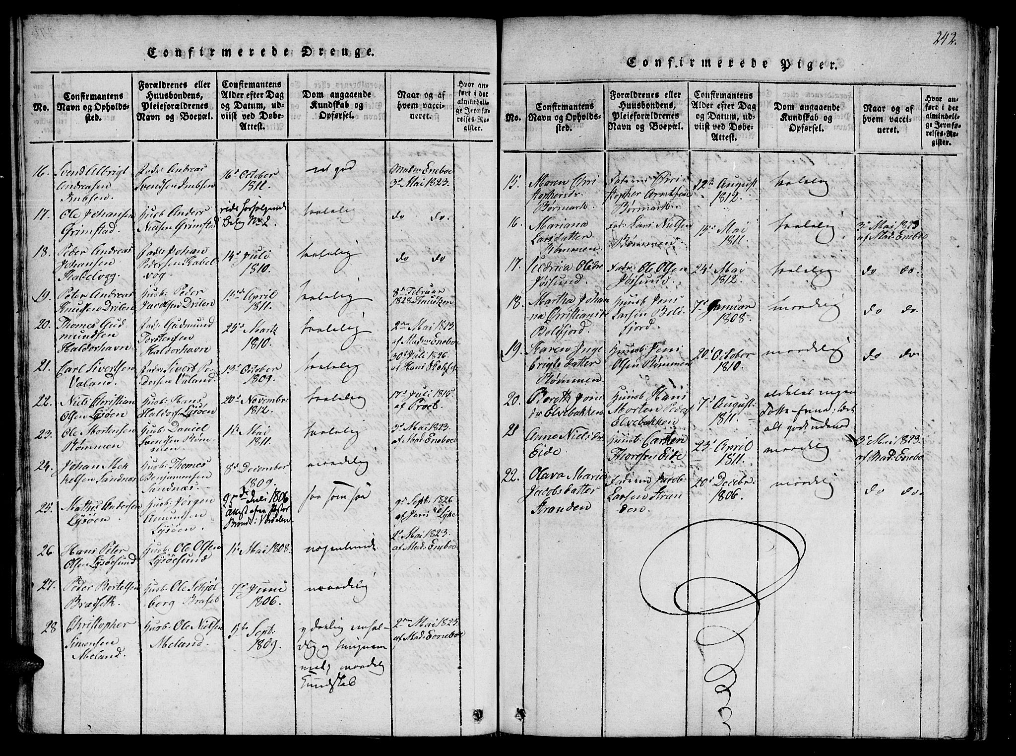 Ministerialprotokoller, klokkerbøker og fødselsregistre - Sør-Trøndelag, SAT/A-1456/655/L0675: Parish register (official) no. 655A04, 1818-1830, p. 242