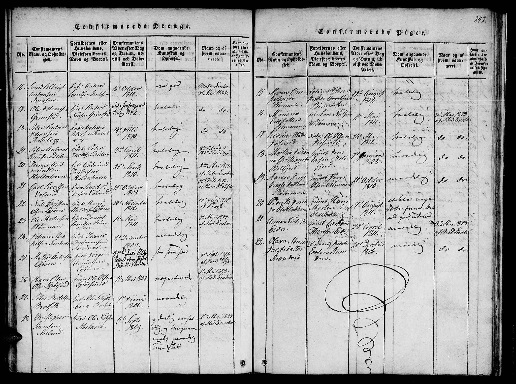 Ministerialprotokoller, klokkerbøker og fødselsregistre - Sør-Trøndelag, AV/SAT-A-1456/655/L0675: Parish register (official) no. 655A04, 1818-1830, p. 242