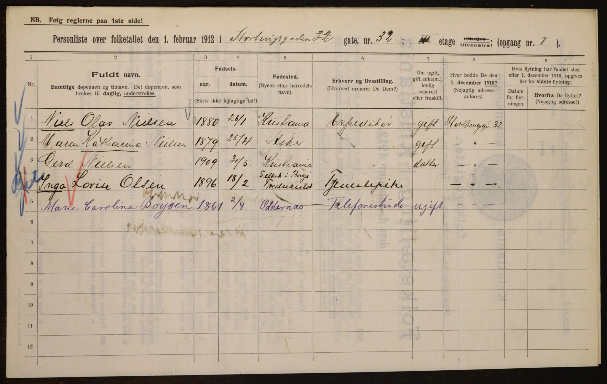 OBA, Municipal Census 1912 for Kristiania, 1912, p. 103670