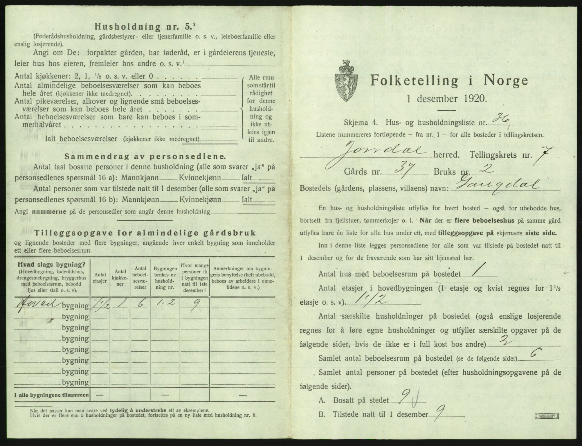 SAB, 1920 census for Jondal, 1920, p. 675