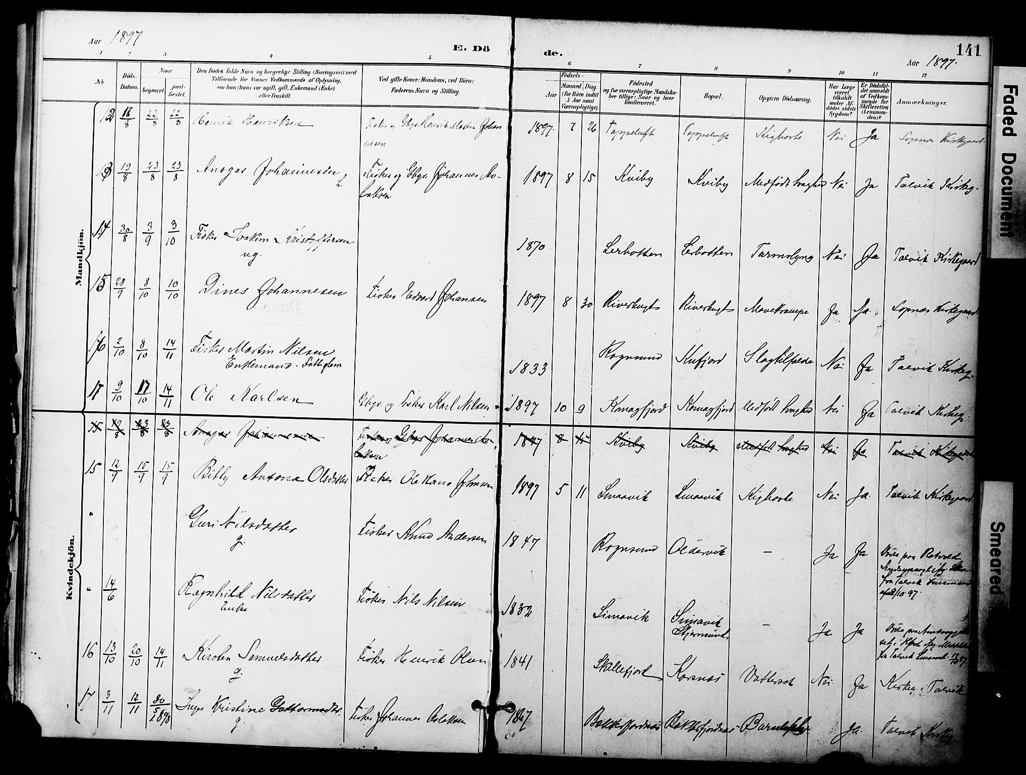 Talvik sokneprestkontor, AV/SATØ-S-1337/H/Ha/L0014kirke: Parish register (official) no. 14, 1897-1905, p. 141