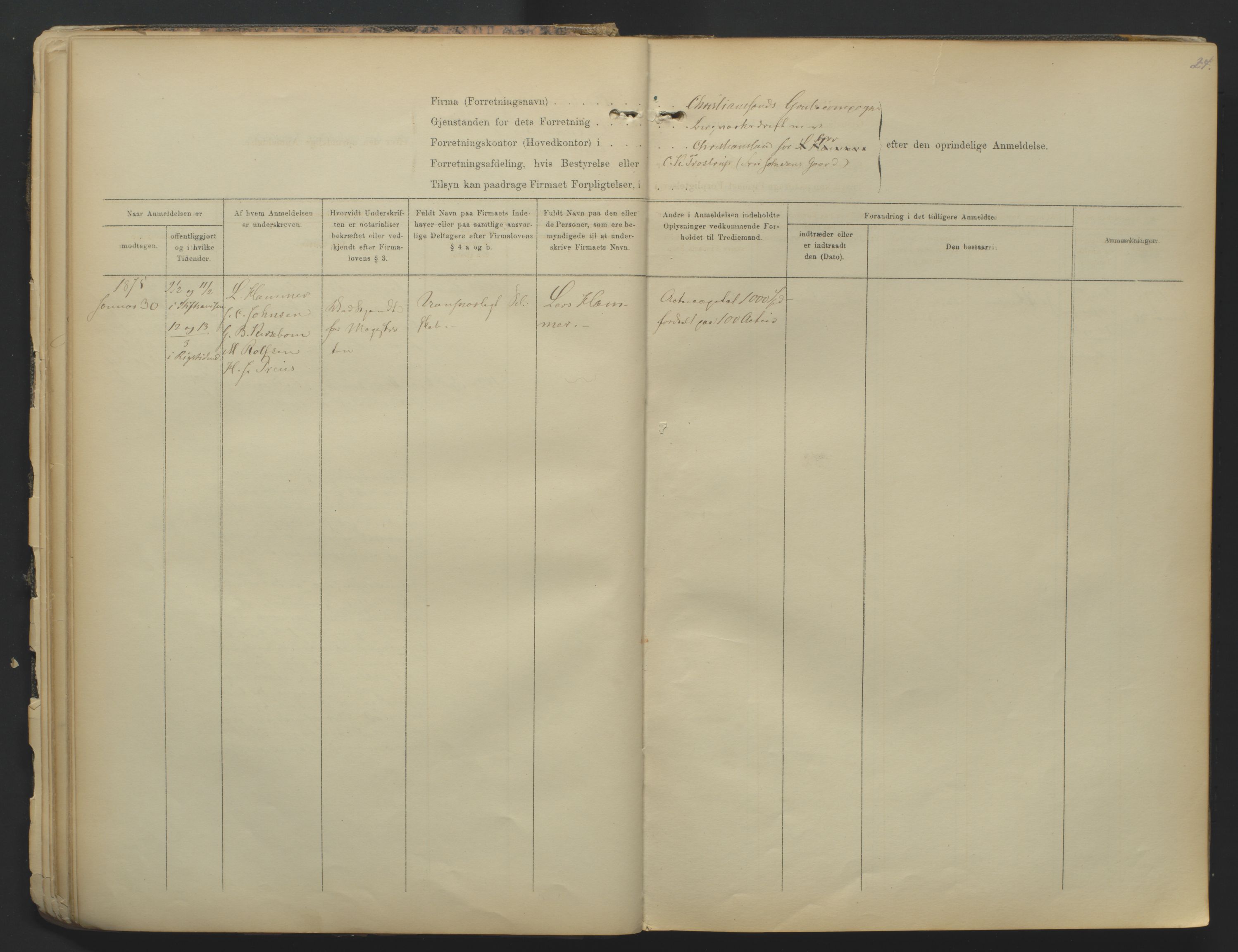 Kristiansand byrett, SAK/1223-0001/K/Kb/L0001: Firmaregister A, med register, 1874-1890, p. 24