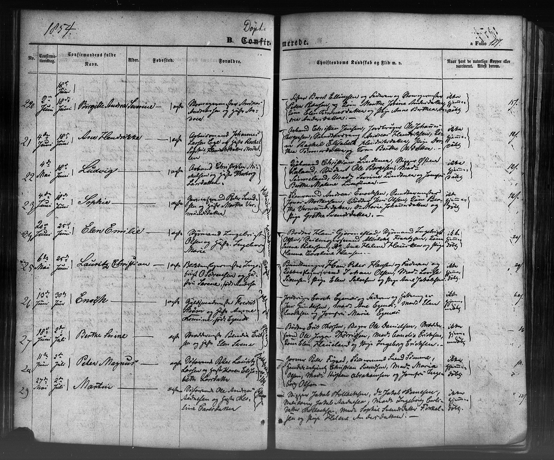 Domkirken sokneprestkontor, SAST/A-101812/001/30/30BB/L0009: Parish register (copy) no. B 9, 1850-1858, p. 127