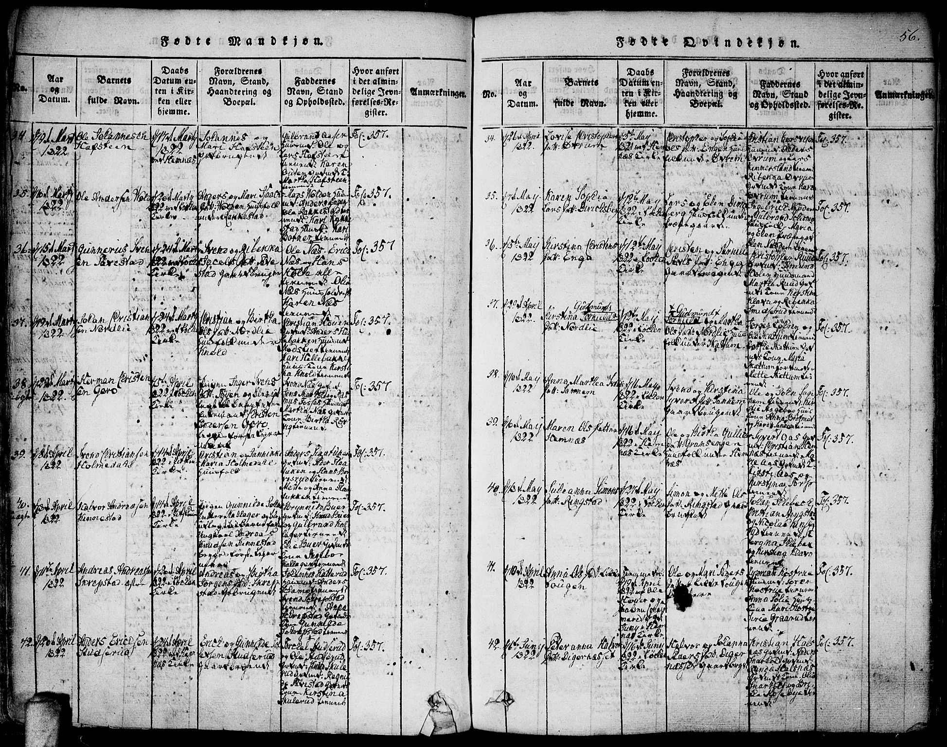 Høland prestekontor Kirkebøker, AV/SAO-A-10346a/F/Fa/L0007: Parish register (official) no. I 7, 1814-1827, p. 56