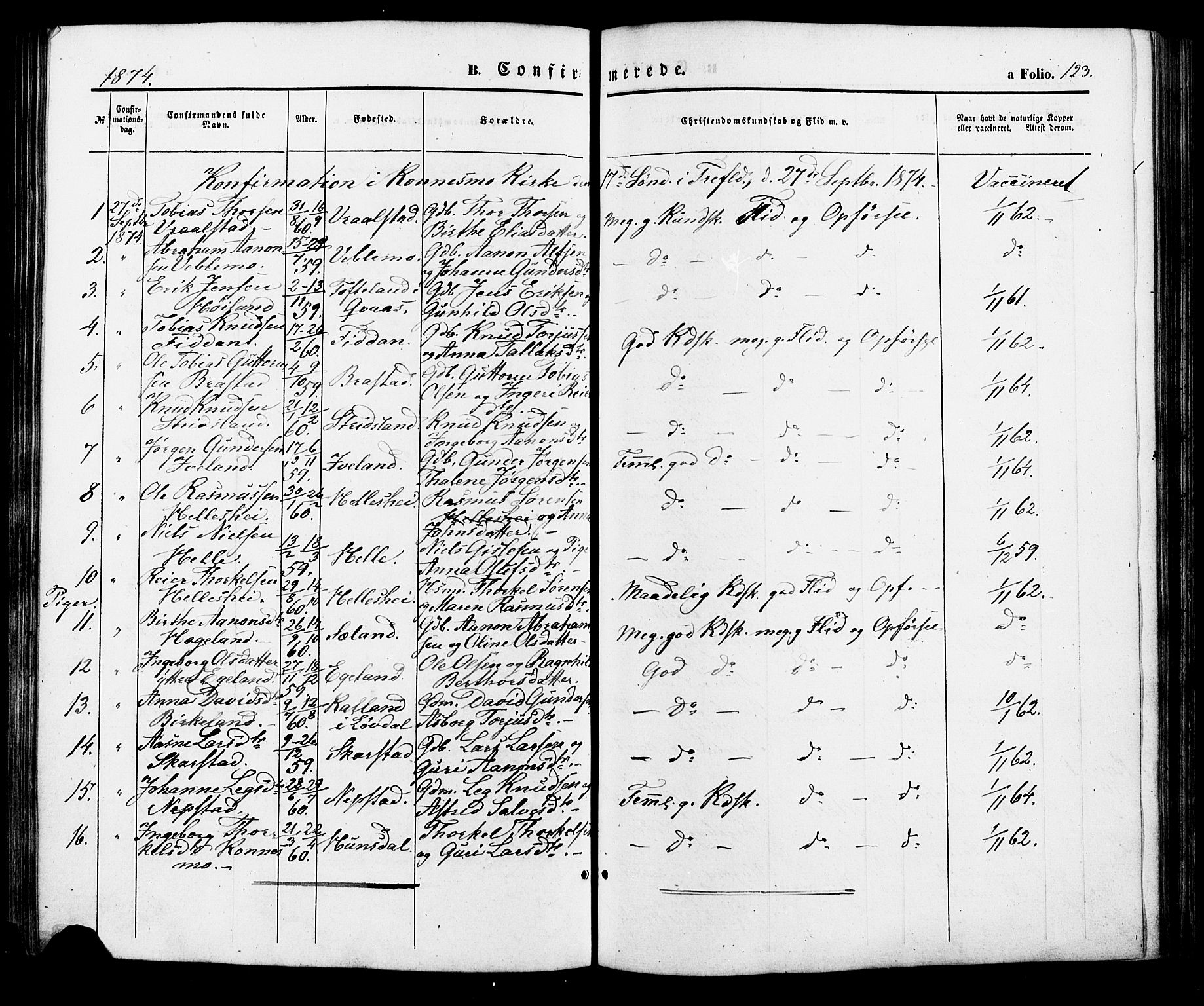 Nord-Audnedal sokneprestkontor, AV/SAK-1111-0032/F/Fa/Faa/L0002: Parish register (official) no. A 2, 1857-1882, p. 123