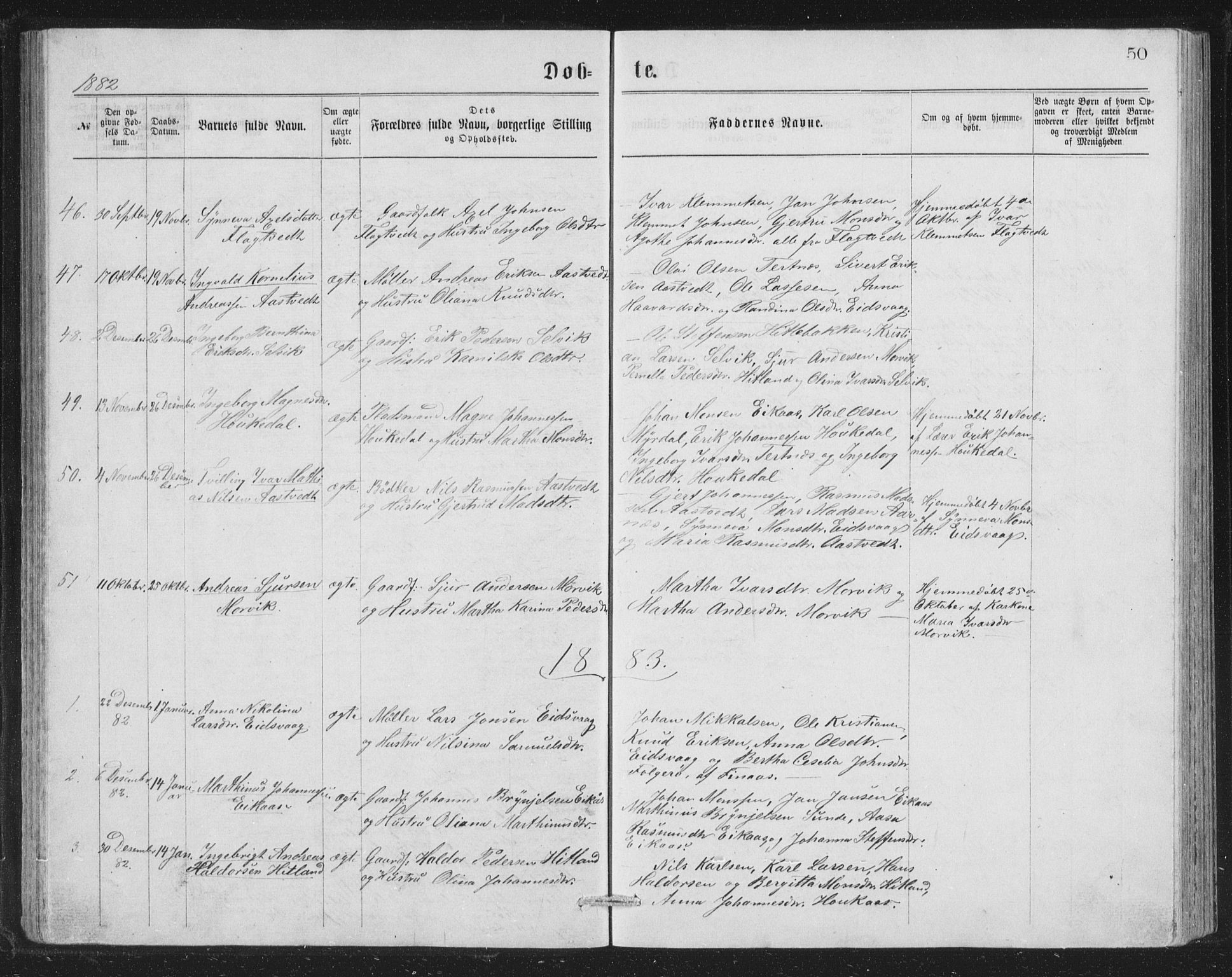 Åsane sokneprestembete, SAB/A-79401/H/Hab: Parish register (copy) no. A 1, 1870-1884, p. 50