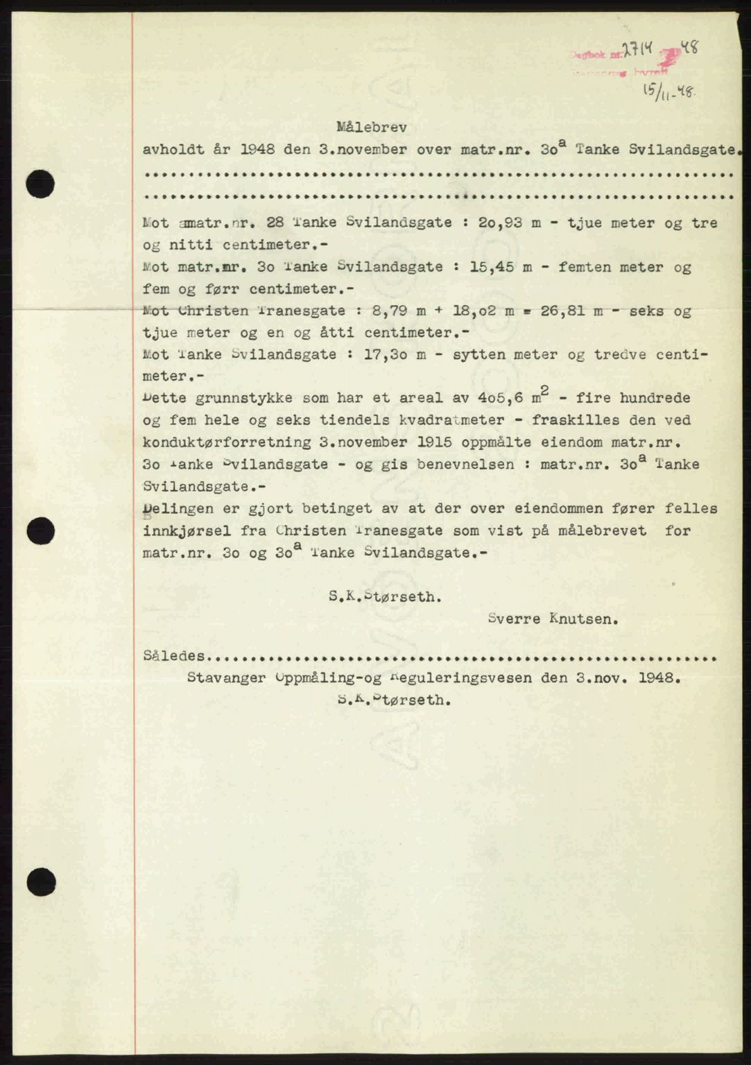Stavanger byrett, SAST/A-100455/002/G/Gb/L0023: Mortgage book no. A12, 1948-1949, Diary no: : 2714/1948