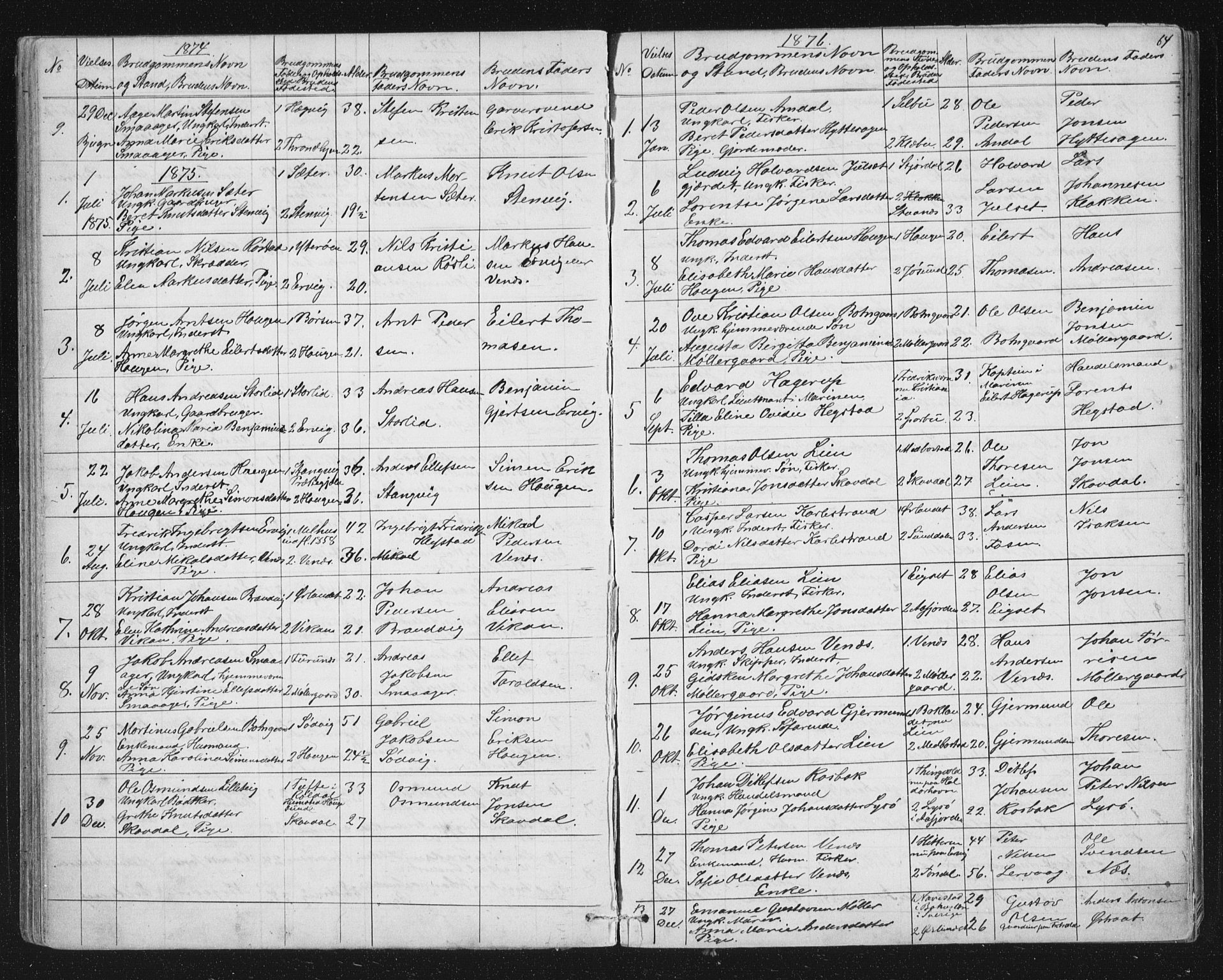 Ministerialprotokoller, klokkerbøker og fødselsregistre - Sør-Trøndelag, SAT/A-1456/651/L0647: Parish register (copy) no. 651C01, 1866-1914, p. 64