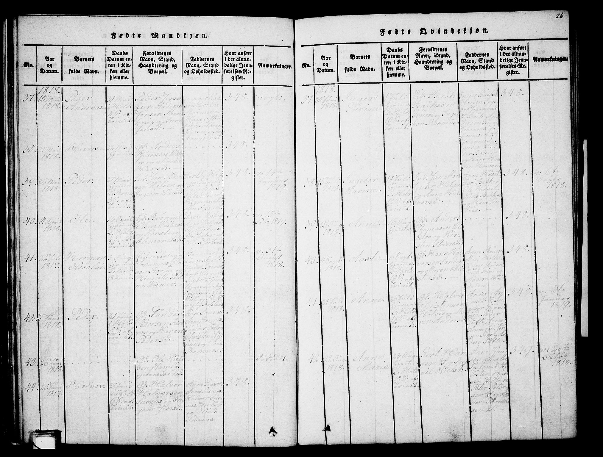 Holla kirkebøker, AV/SAKO-A-272/G/Ga/L0001: Parish register (copy) no. I 1, 1814-1830, p. 26