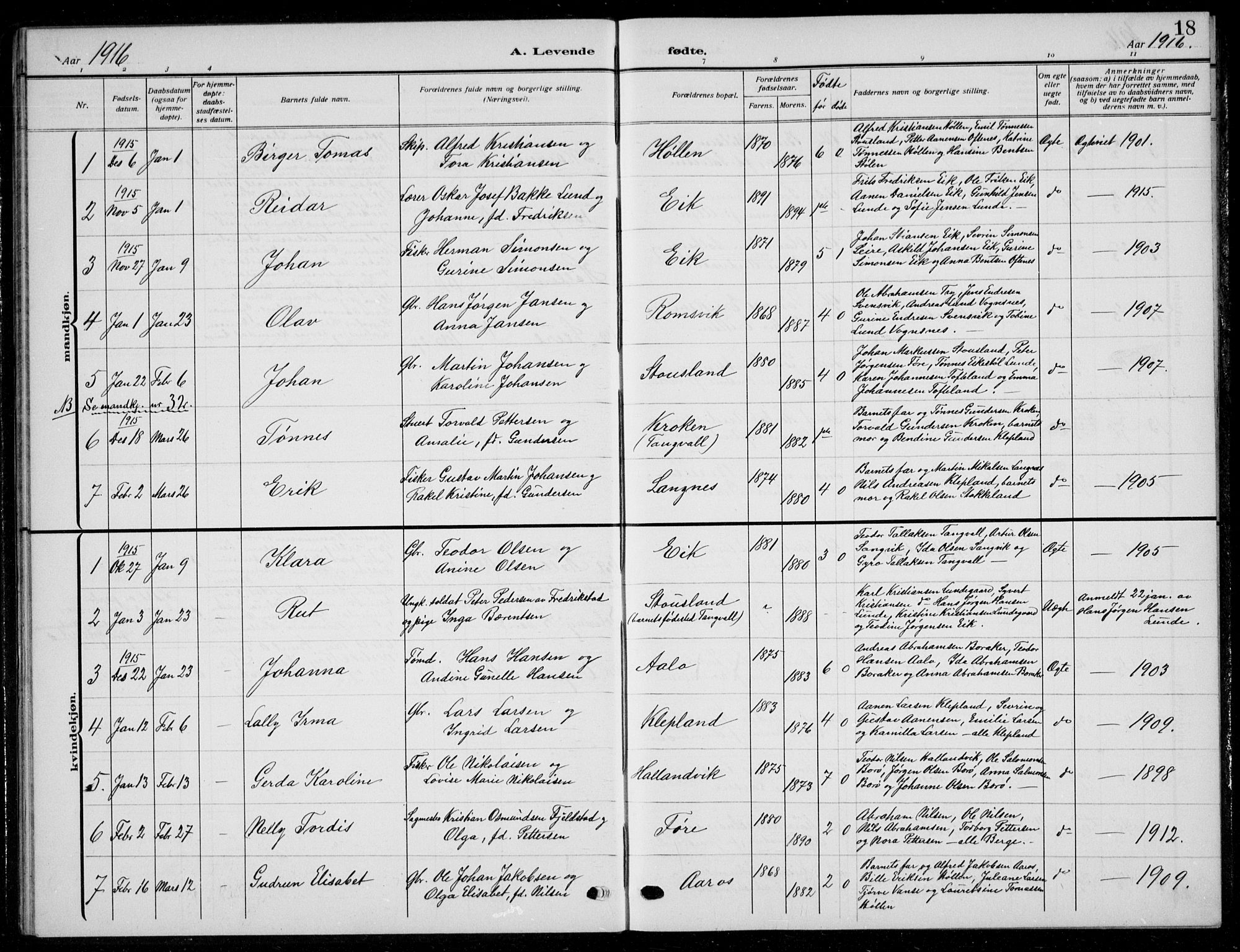Søgne sokneprestkontor, SAK/1111-0037/F/Fb/Fbb/L0007: Parish register (copy) no. B 7, 1912-1931, p. 18