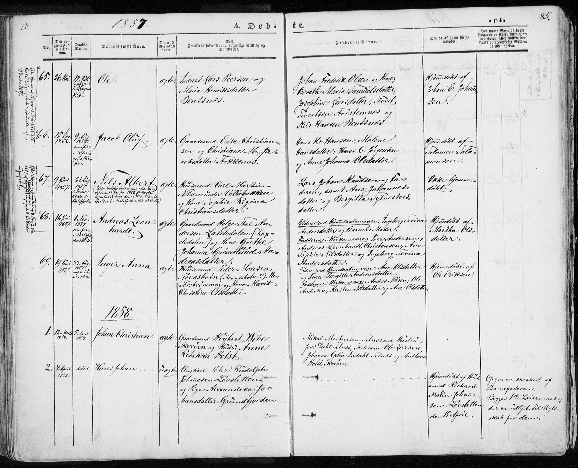 Karlsøy sokneprestembete, AV/SATØ-S-1299/H/Ha/Haa/L0003kirke: Parish register (official) no. 3, 1843-1860, p. 85