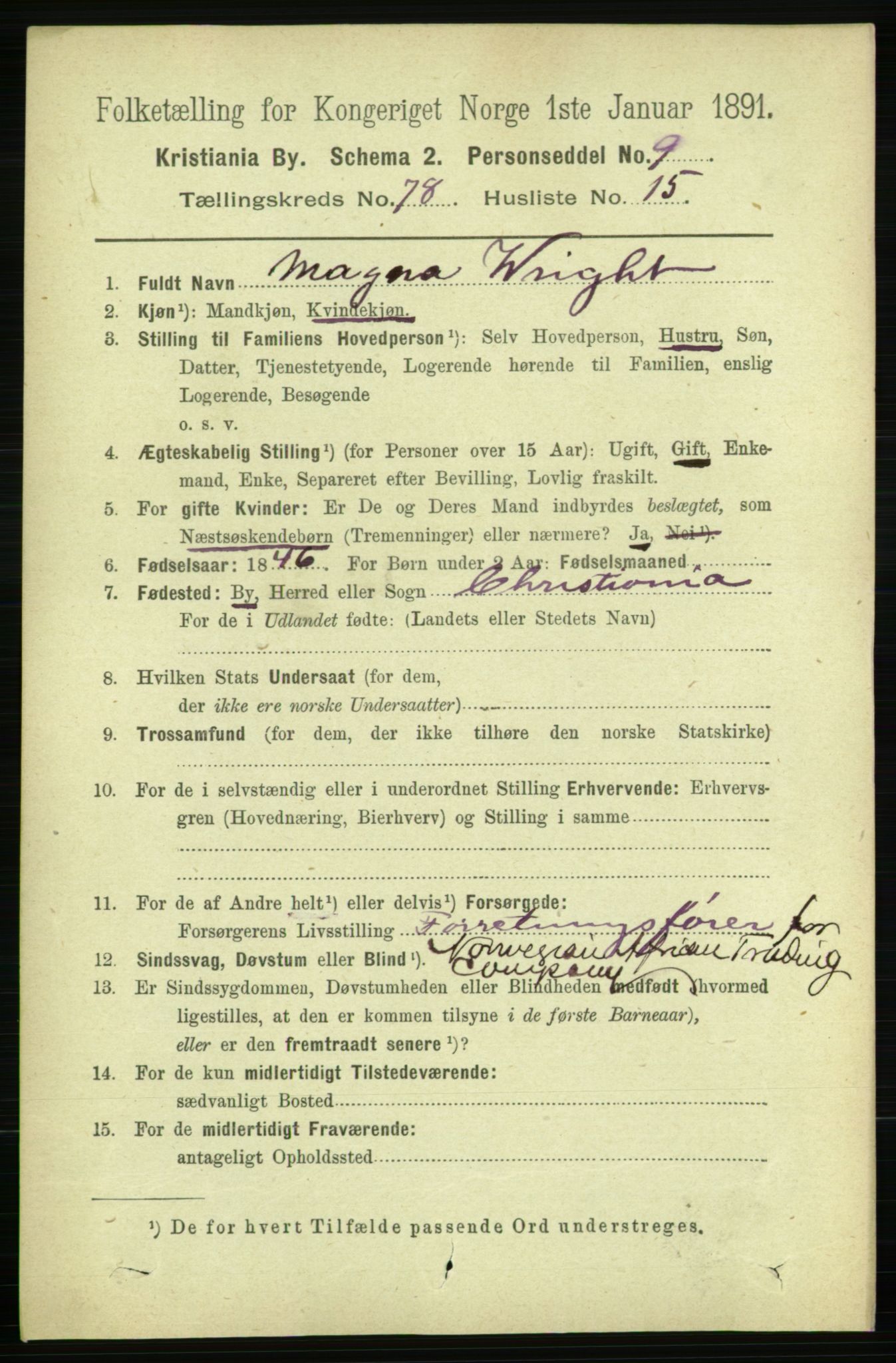 RA, 1891 census for 0301 Kristiania, 1891, p. 41067